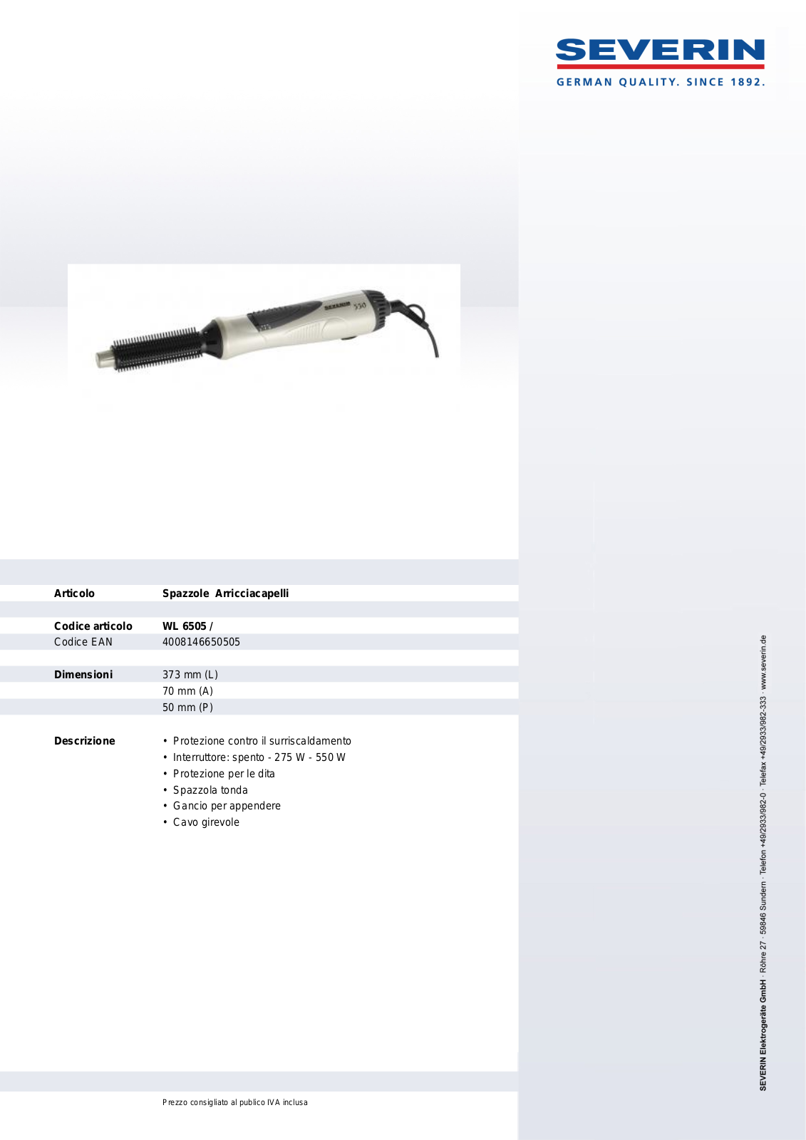 Severin WL 6505 DATASHEET