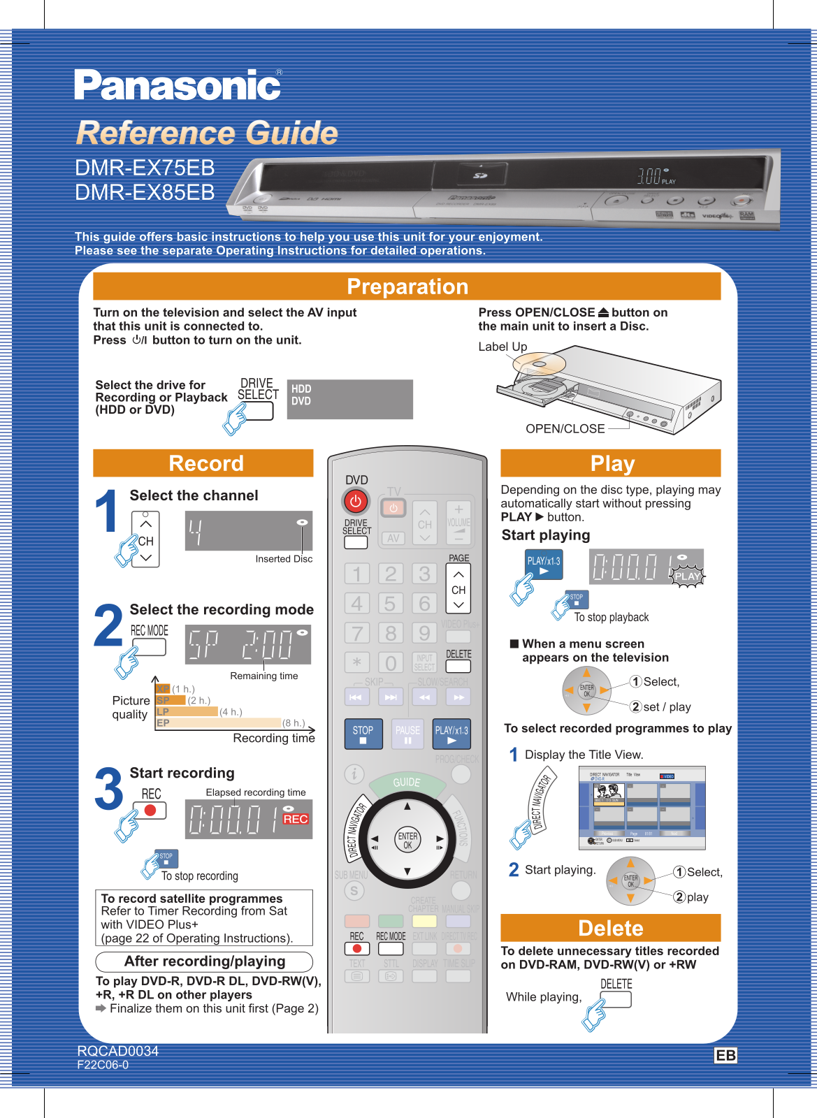 Panasonic DMR-EX85EB, DMR-EX75EB User Manual