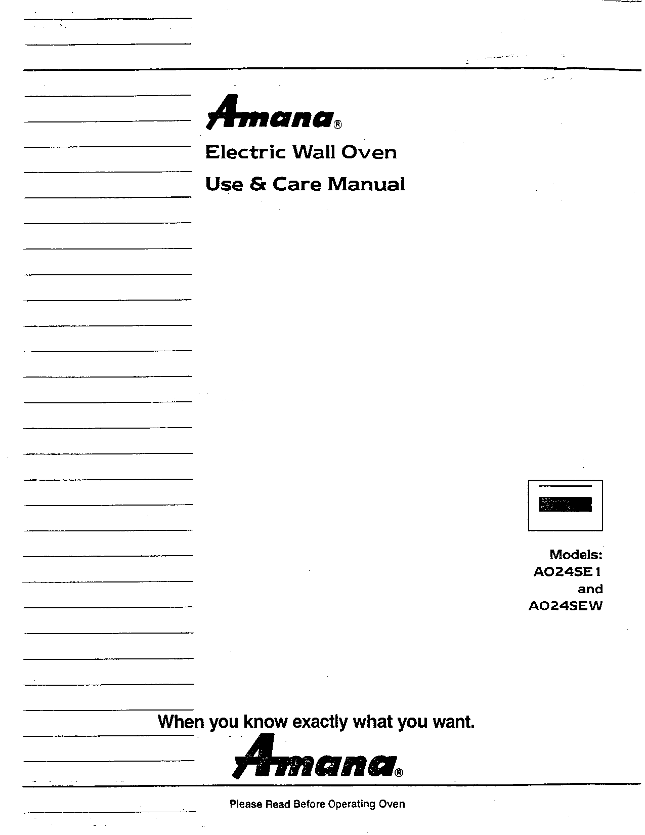 Amana A024SE1, A024SEW User Manual