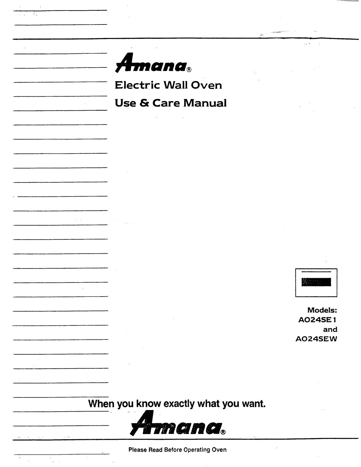 Amana A024SE1, A024SEW User Manual