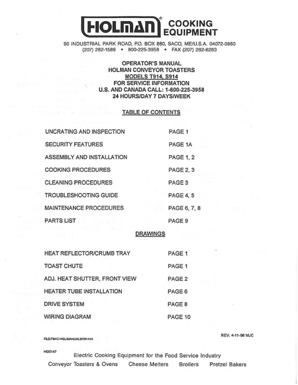 Holman S914 Service Manual