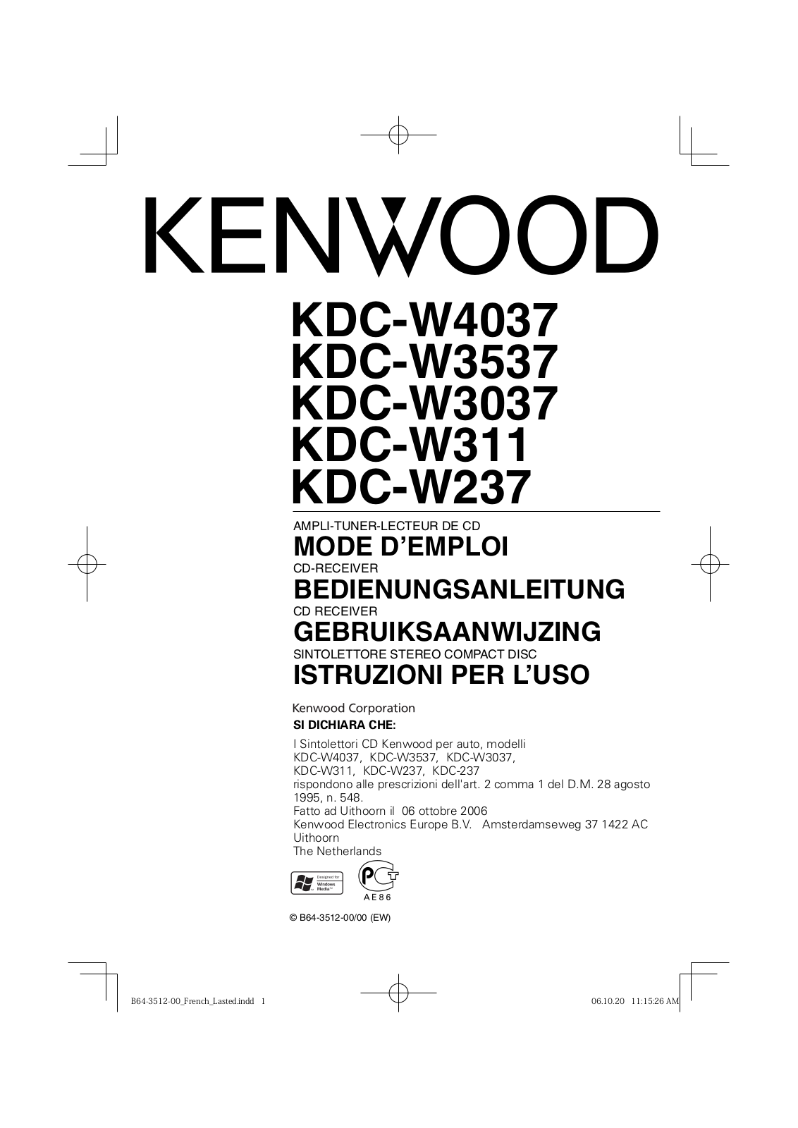 KENWOOD KDC-W237, KDC-W3537 User Manual