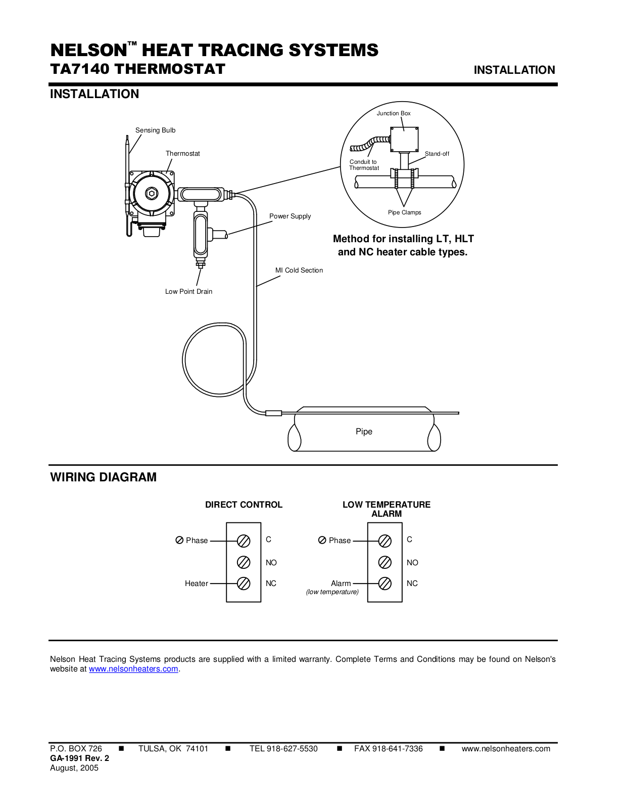 Nelson Heat Trace TA7140 Installation Guide