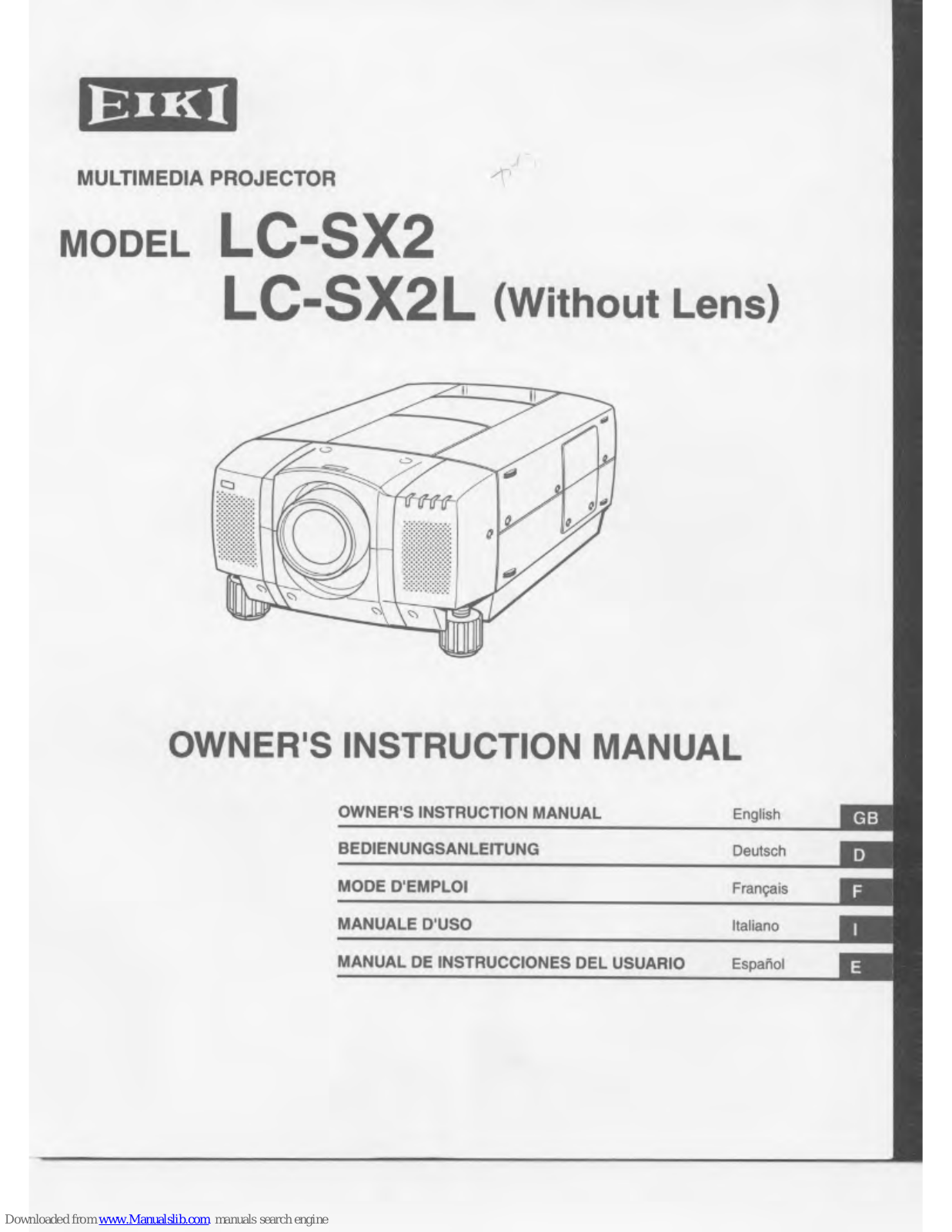 Eiki LC-SX2, LC-SX2L Owner's Instruction Manual