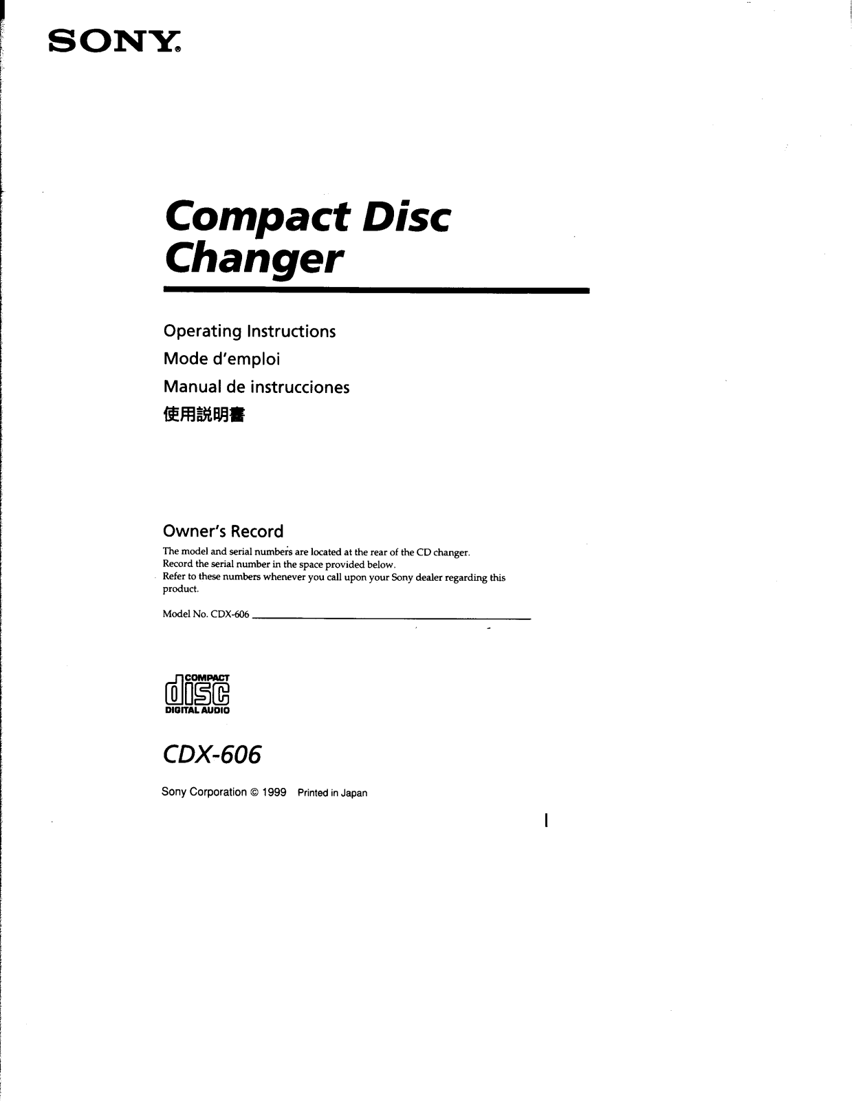 Sony CD-X606 User Manual