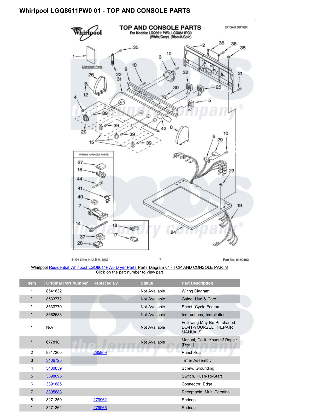 Whirlpool LGQ8611PW0 Parts Diagram