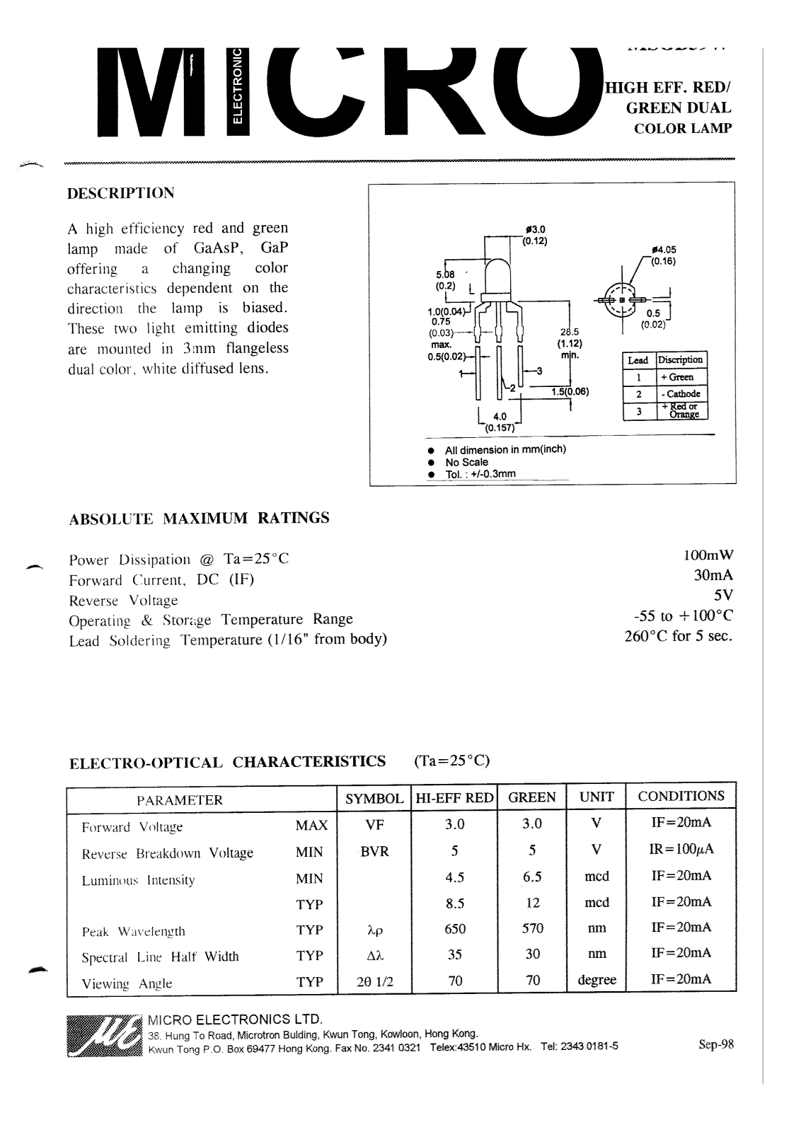 MICRO MSGB39W Datasheet