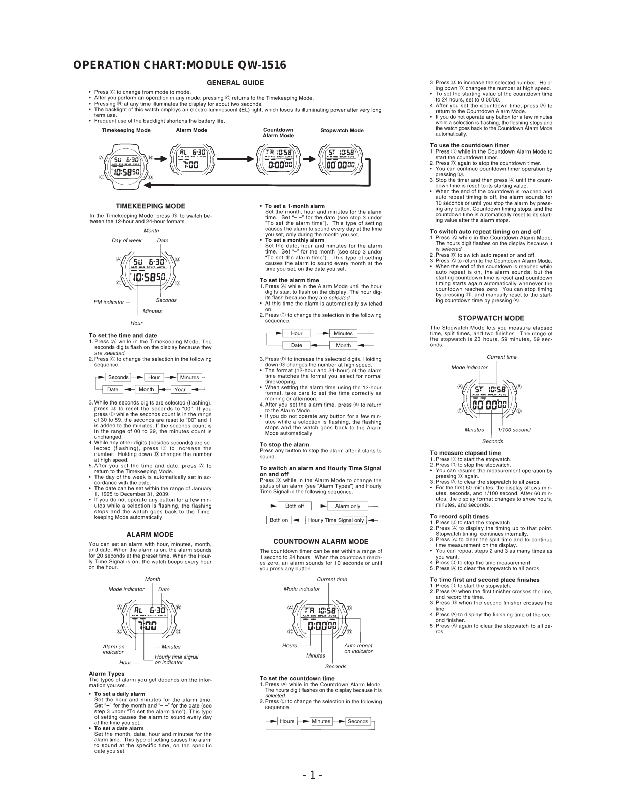 Casio QW-1516 User Manual