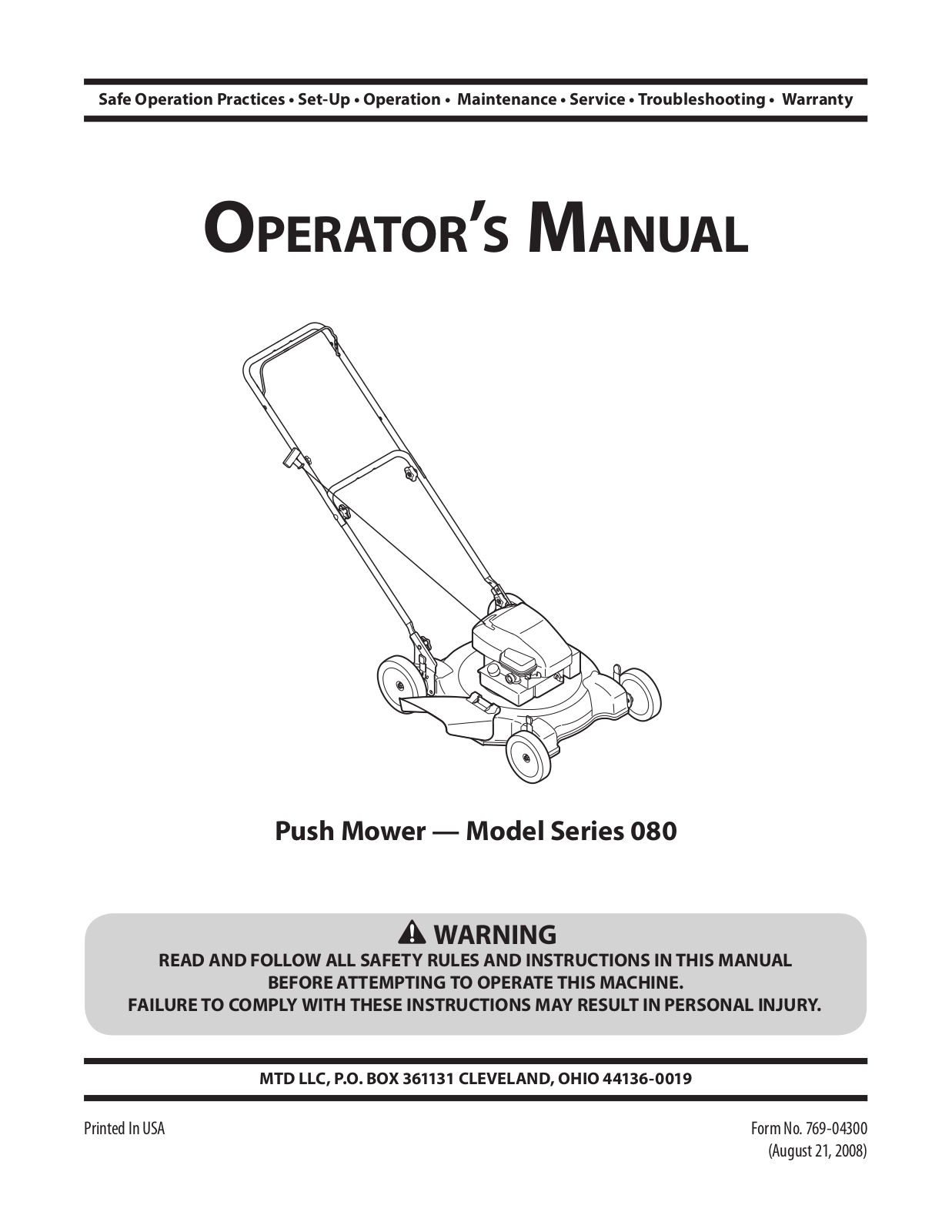 Bolens 080 User Manual