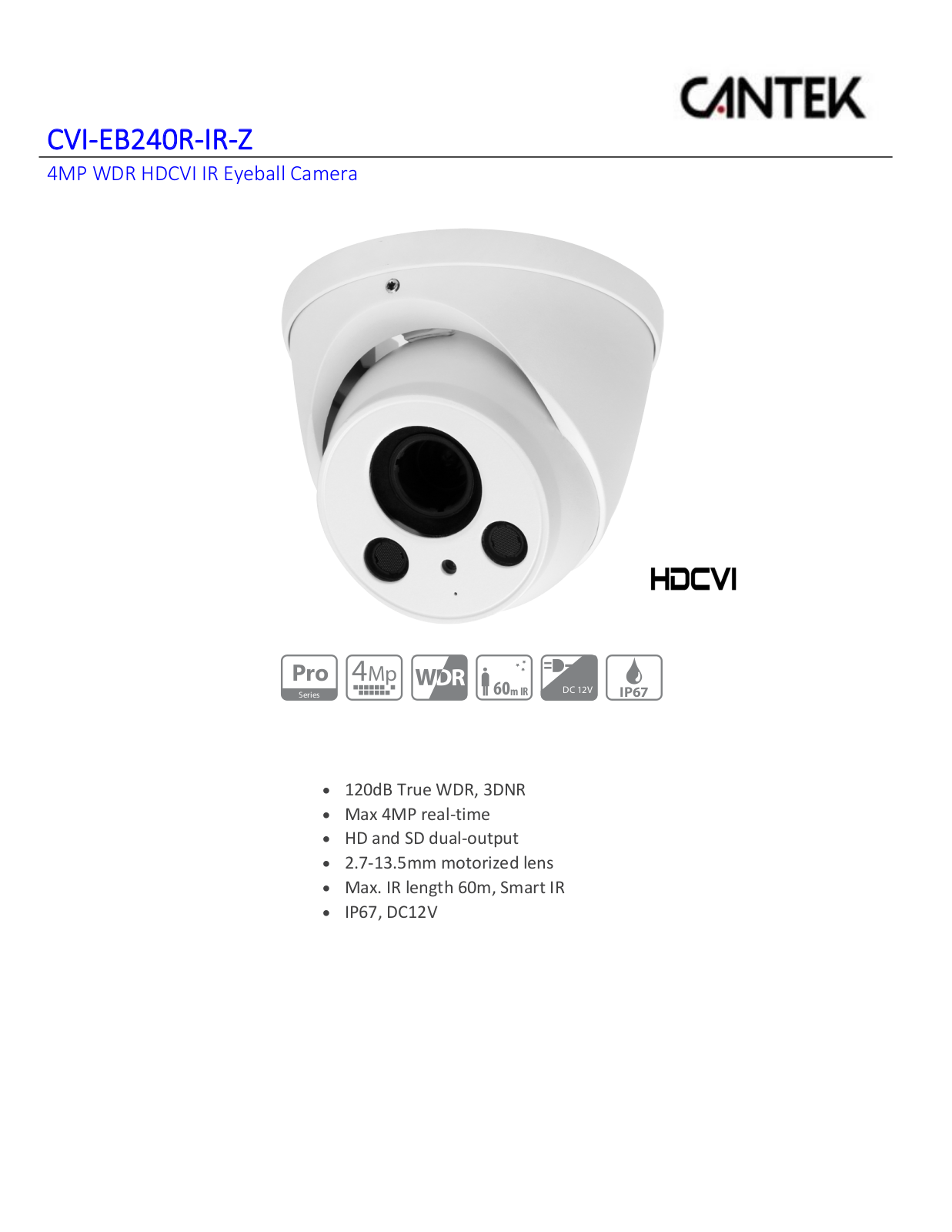 Cantek CT-CVI-EB240R-IR-Z Specsheet