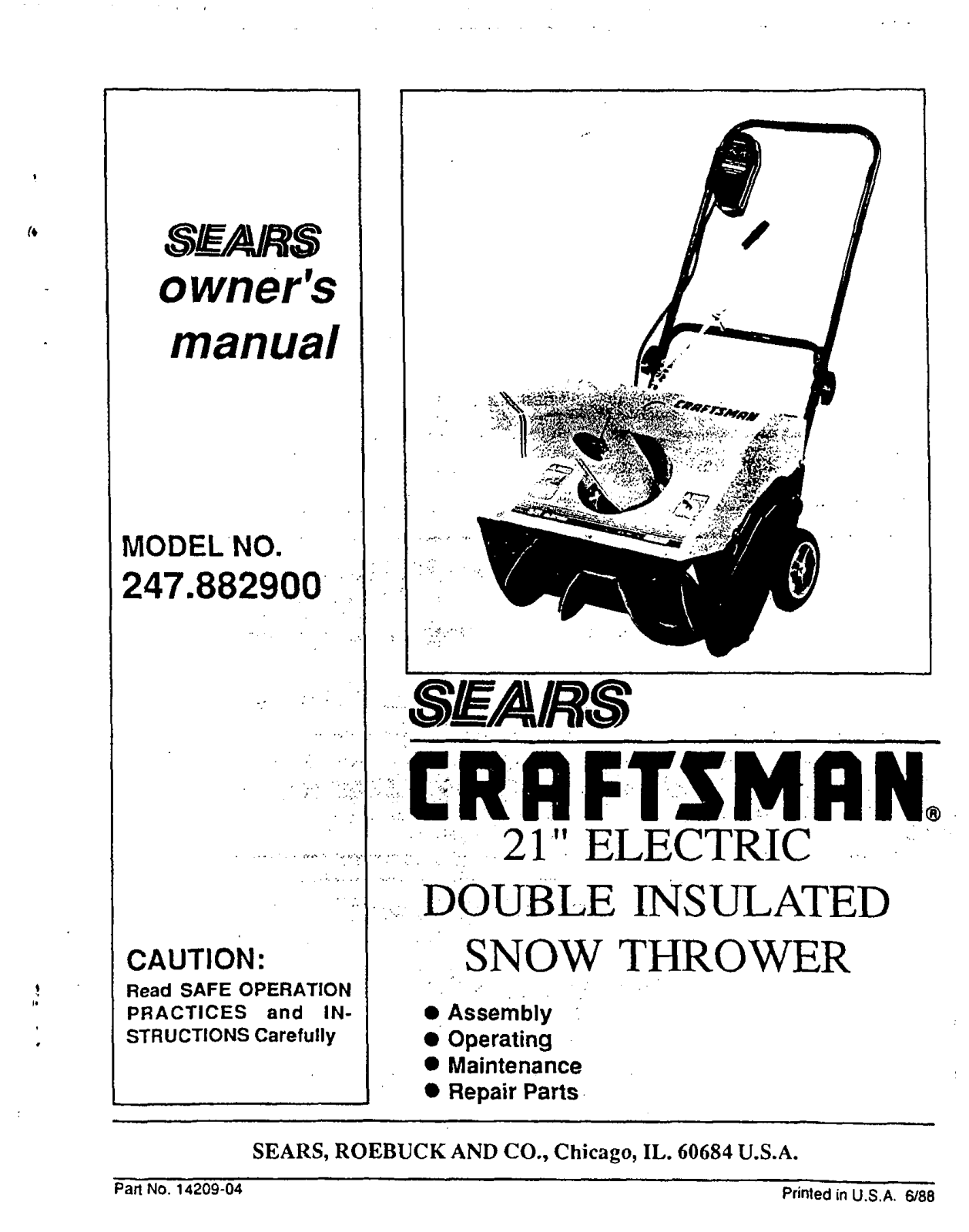 Sears 247.8829 User Manual