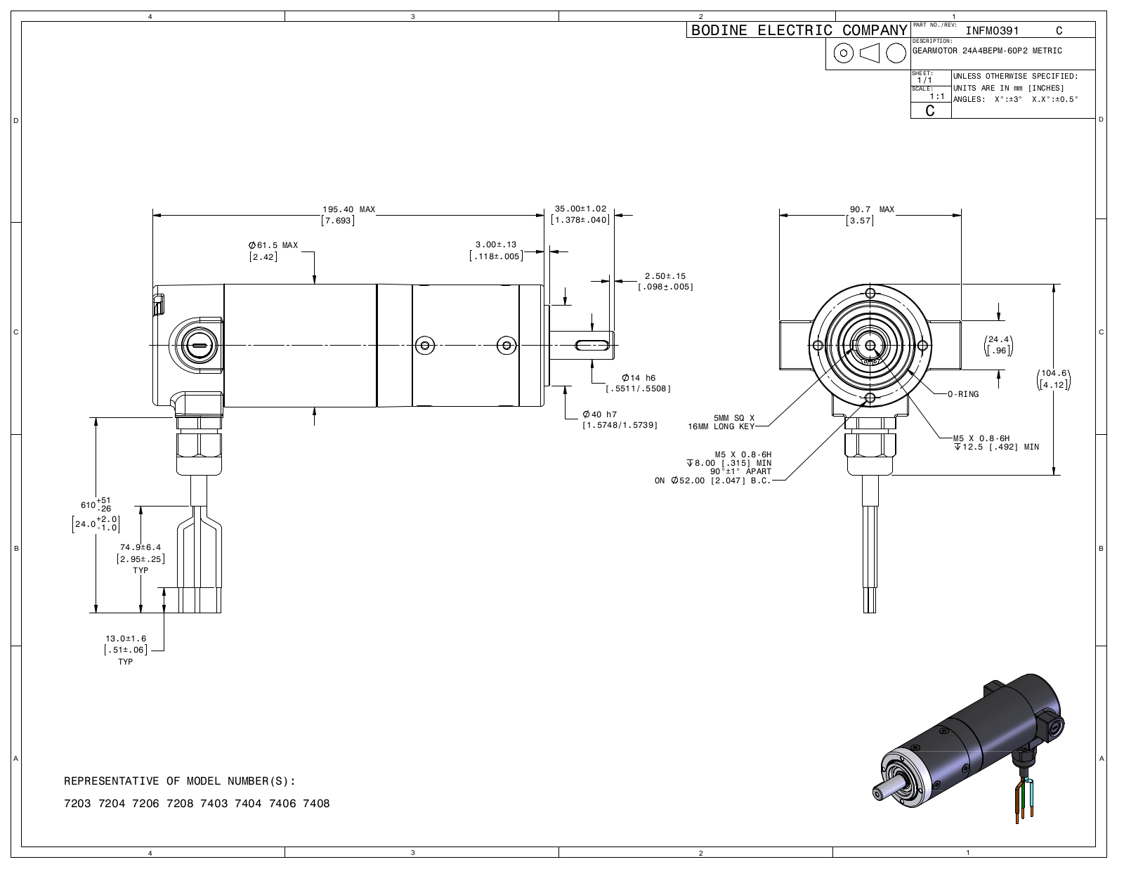 Bodine 7203, 7204, 7206, 7208, 7403 Reference Drawing