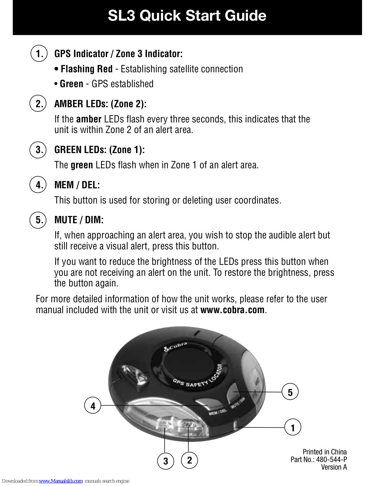 Cobra SL3 Quick Start Manual