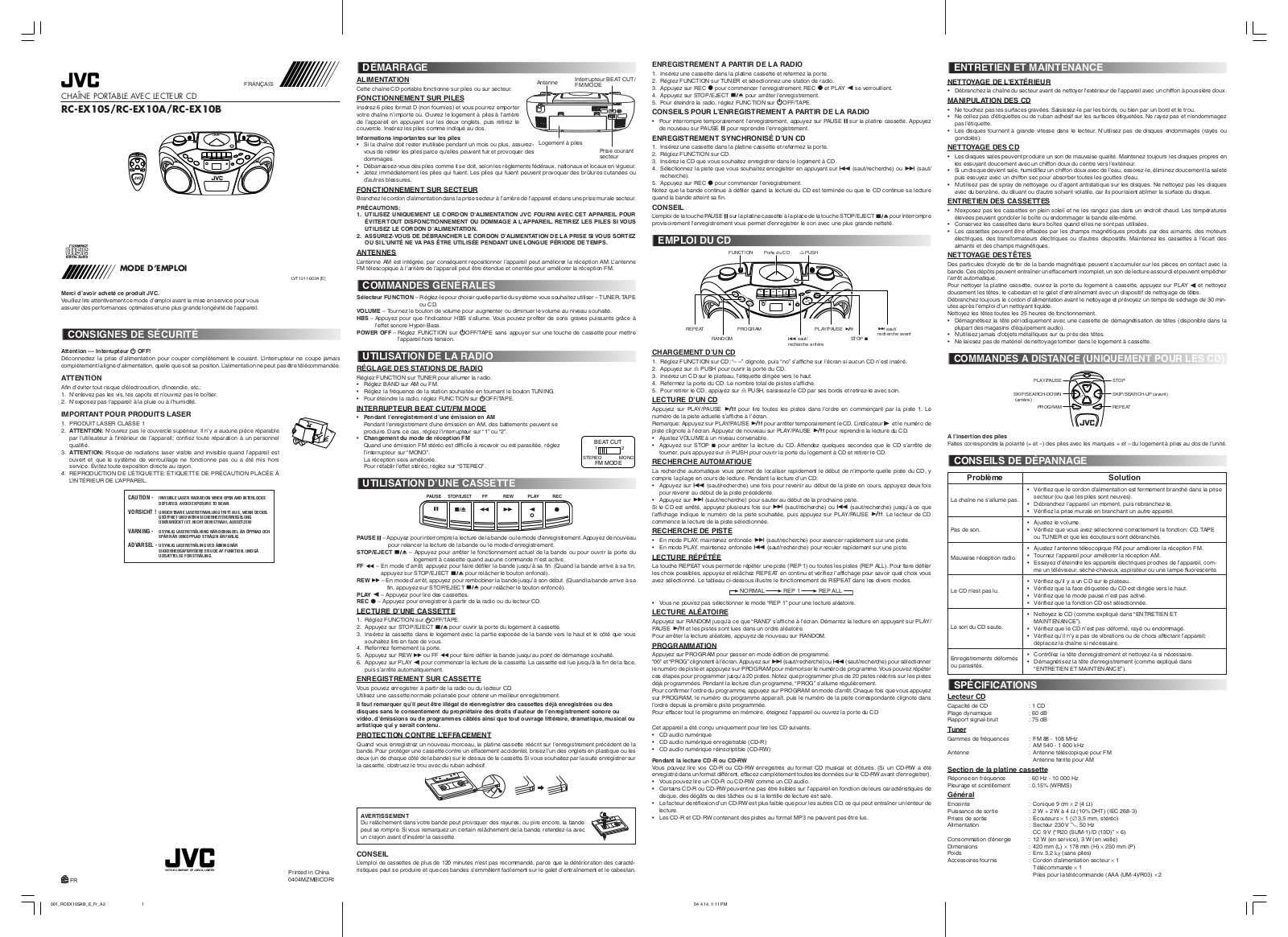 Jvc RC-EX10, RC-EX10BE Manual