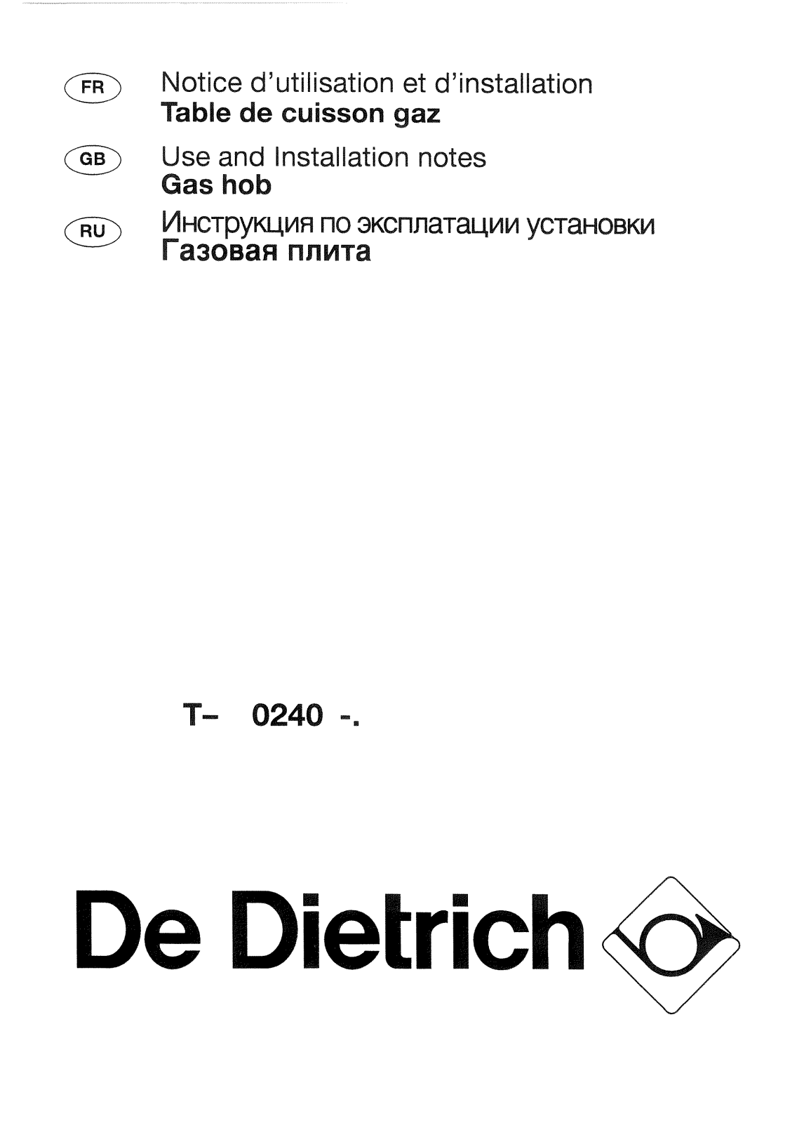 De dietrich TN0240J1, TW0240J1, TM0240J1 User Manual