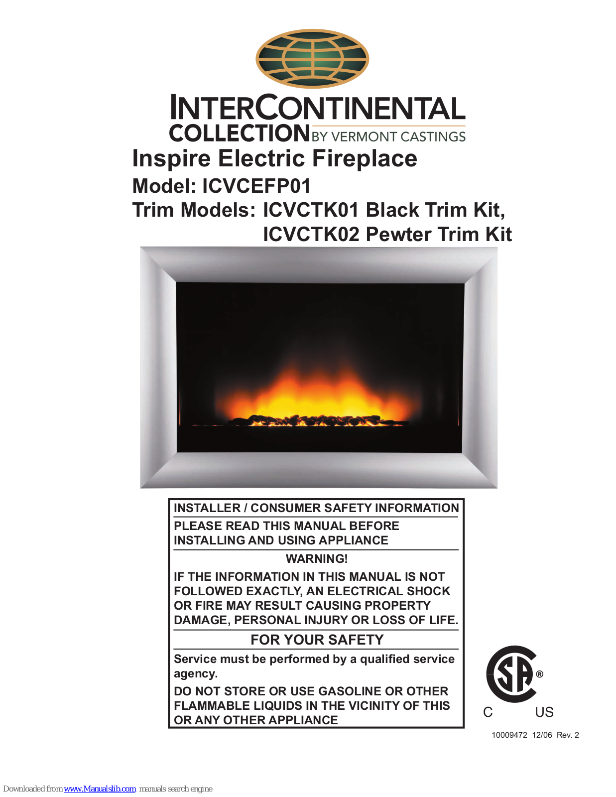 Vermont Castings ICVCTK01, ICVCTK02, ICVCEFP01 User Manual