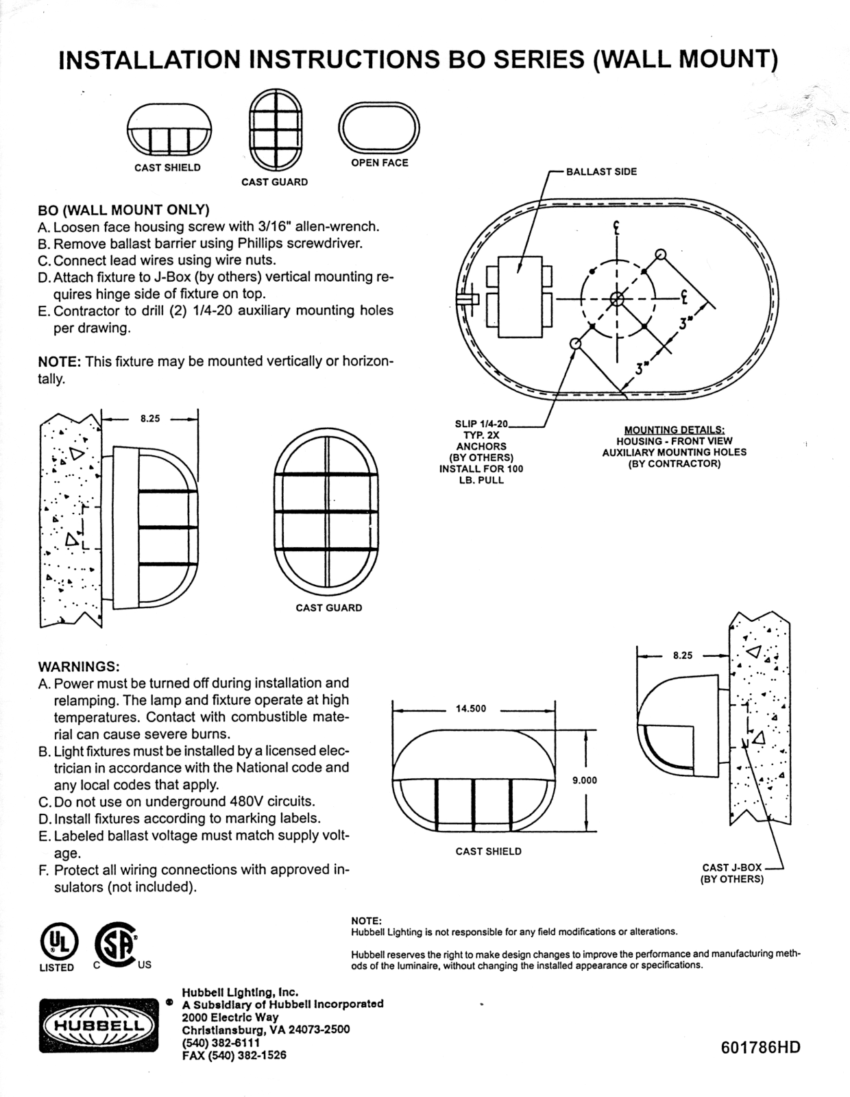 Hubbell Lighting BO User Manual