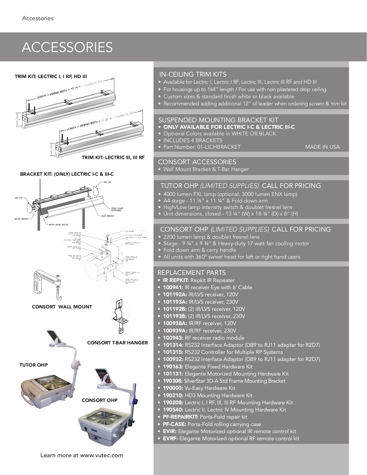 Vutec ACCESSORIES Product Sheet