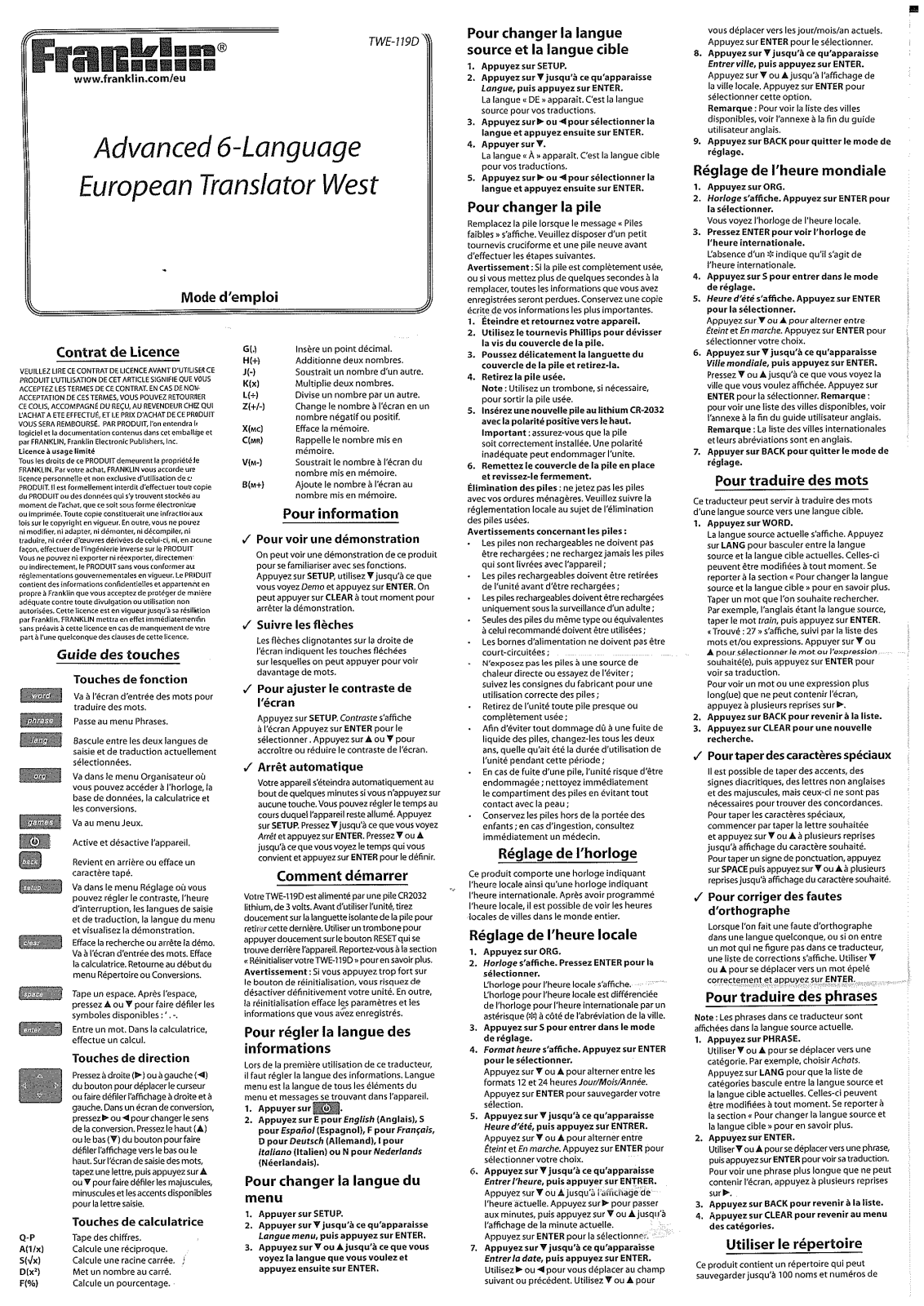 Franklin TWE-119D User guide