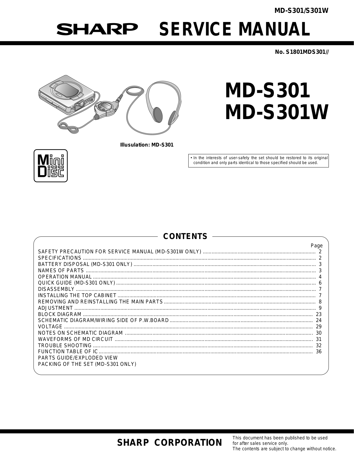 Sharp MDS301 Service Manual