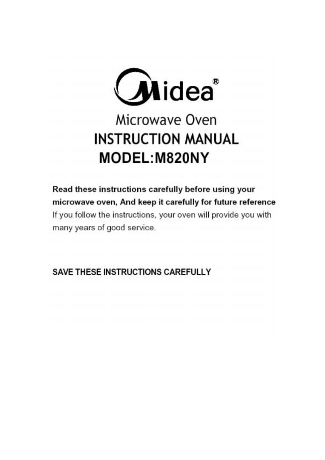 Midea Kitchen Appliances M820NY Users Manual