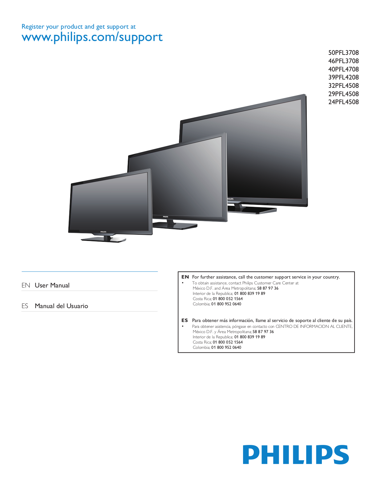 Philips 50PFL3708, 46PFL3708, 40PFL4708, 39PFL4208, 29PFL4508 User Manual