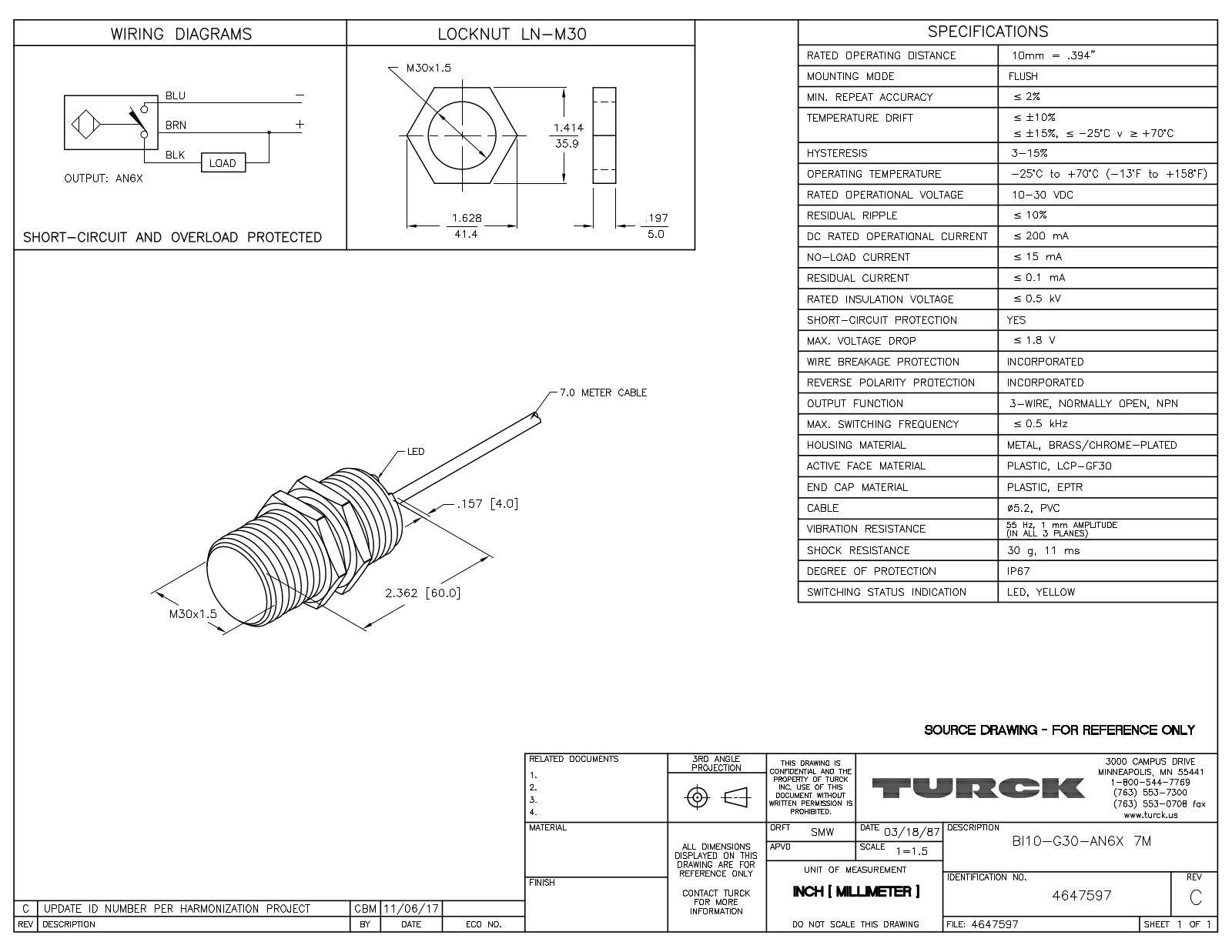 Turck BI10-G30-AN6X7M Data Sheet