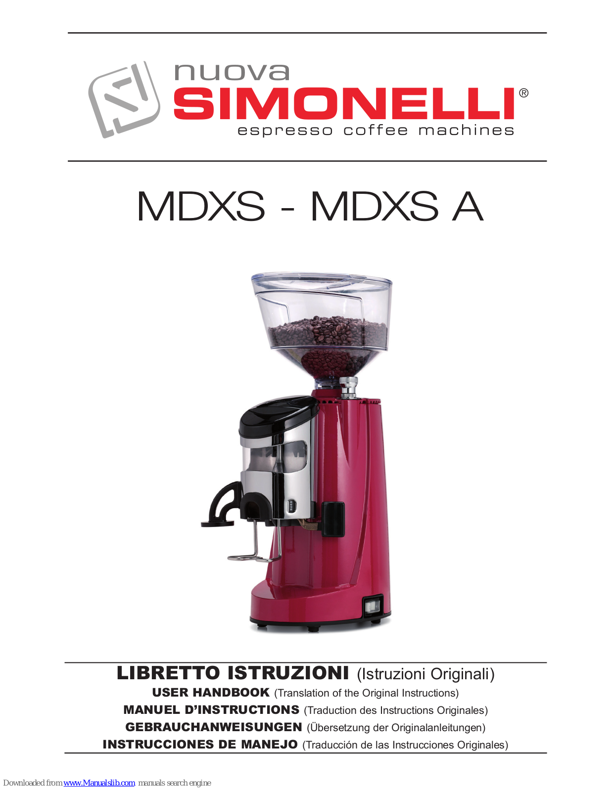 Nuova Simonelli MDXS, MDXS A User Handbook Manual