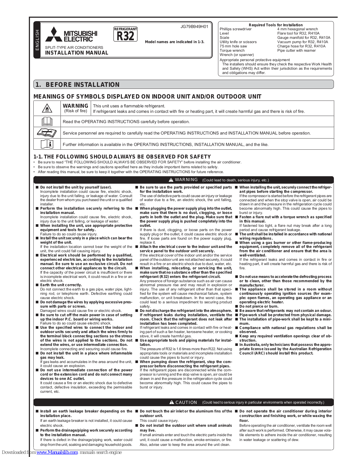 Mitsubishi Electric MSY-GN50VF, MSY-GN60VF, MUY-GN50VF, MUY-GN60VF Installation Manual