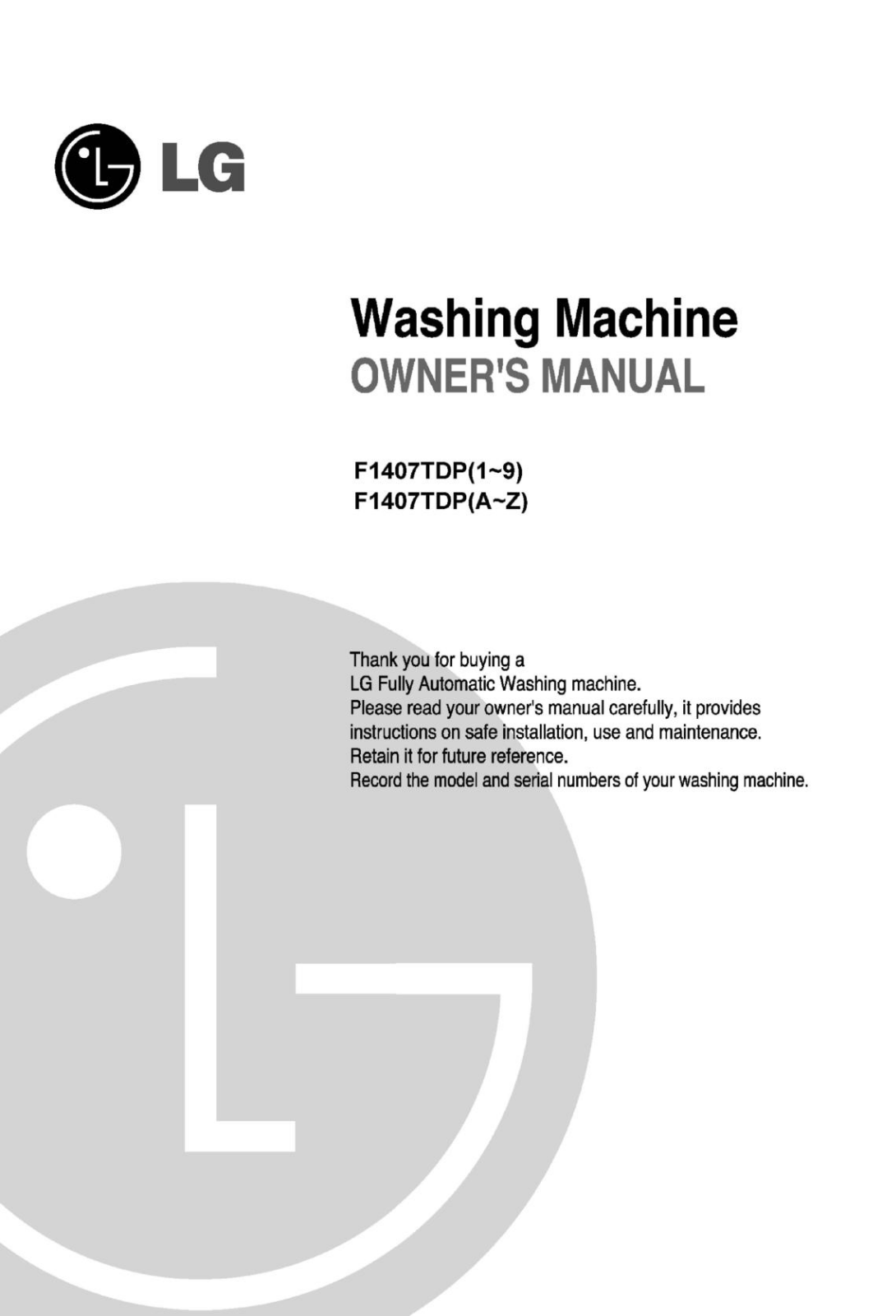 LG F1407TDPU User manual