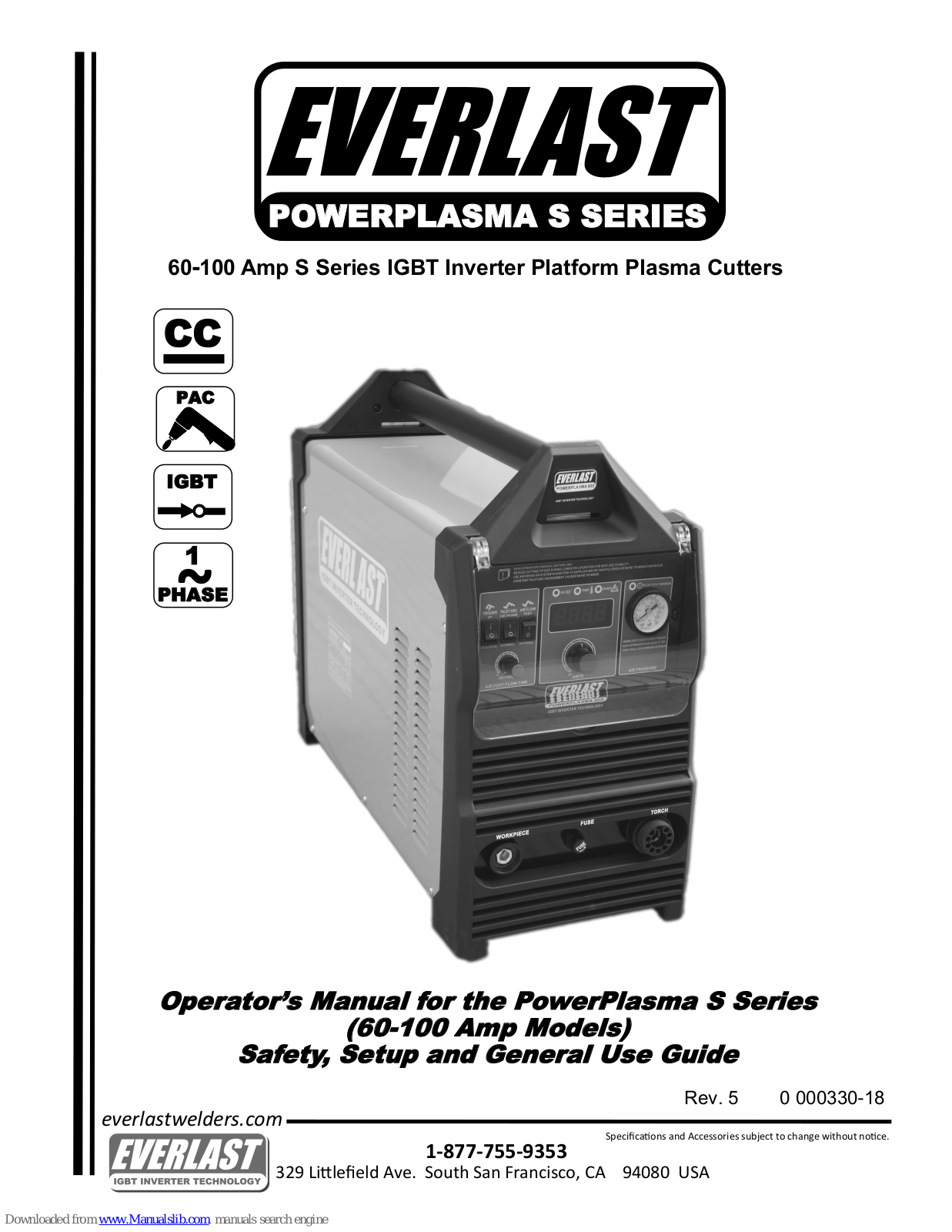 Everlast PowerPlasma 60S, PowerPlasma 80S, PowerPlasma 100S Operator's Manual