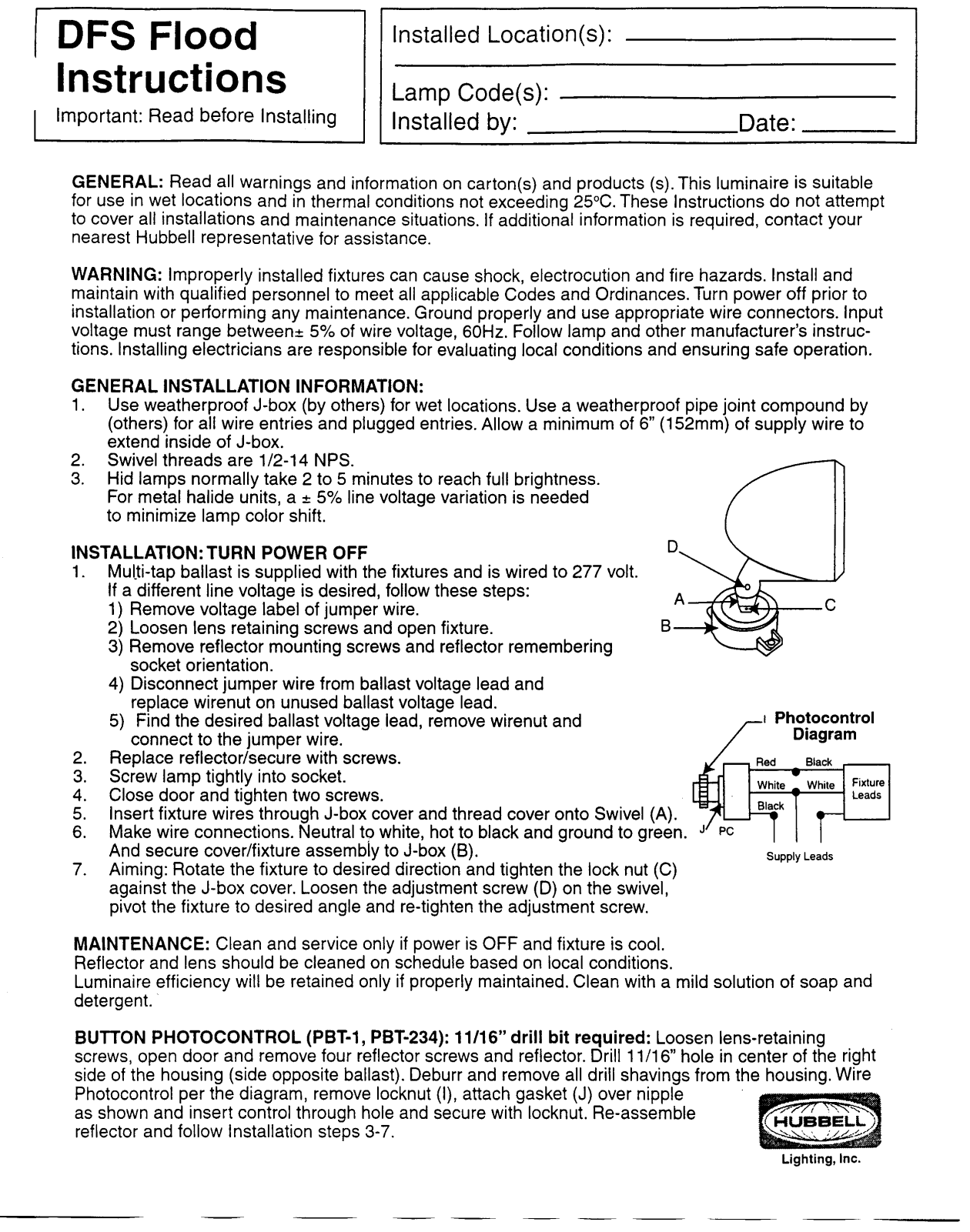 Hubbell Lighting DFS User Manual