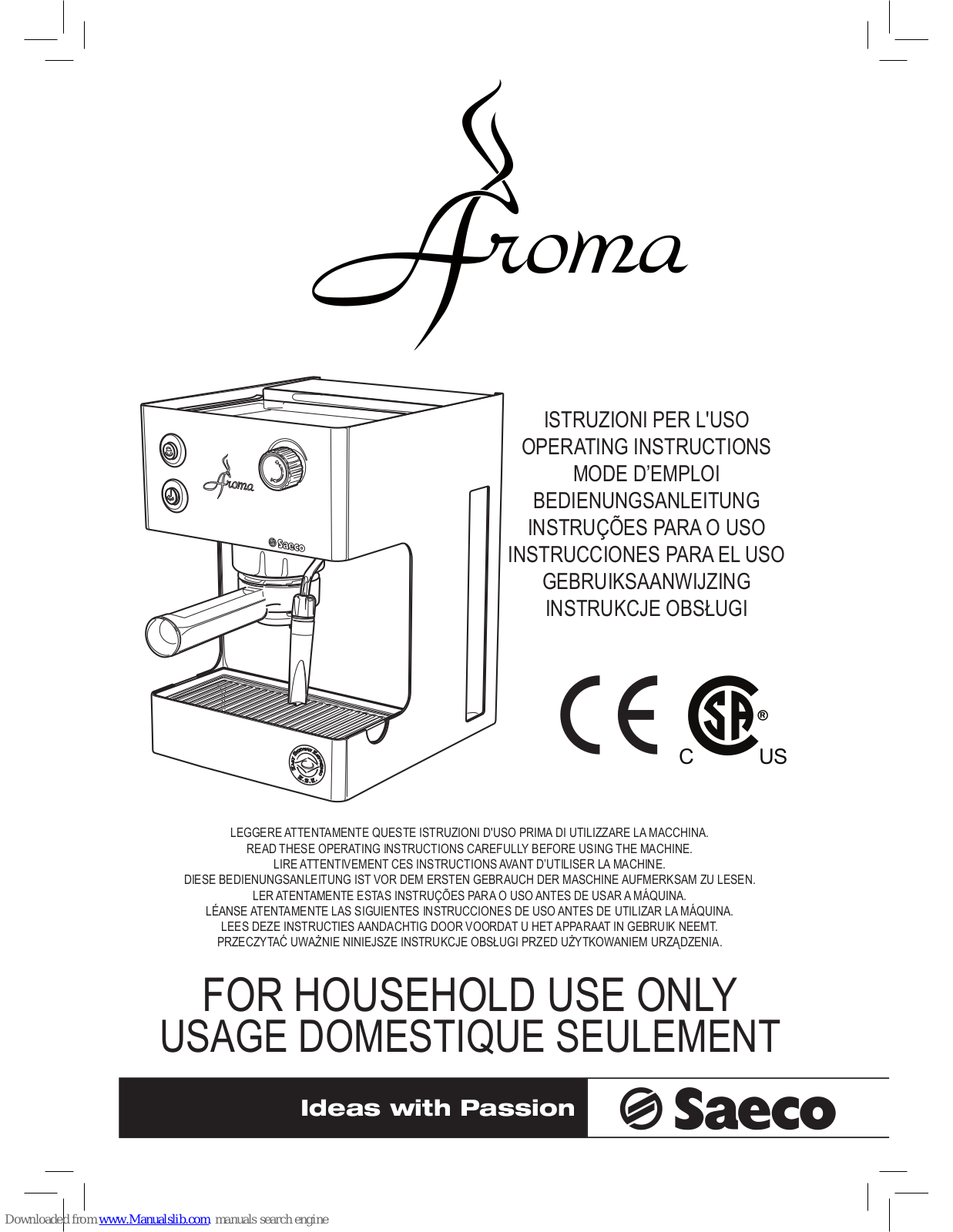 Saeco RI9376/01, 711711309, 711710309, 711709350, 711709309 Operating Instructions Manual