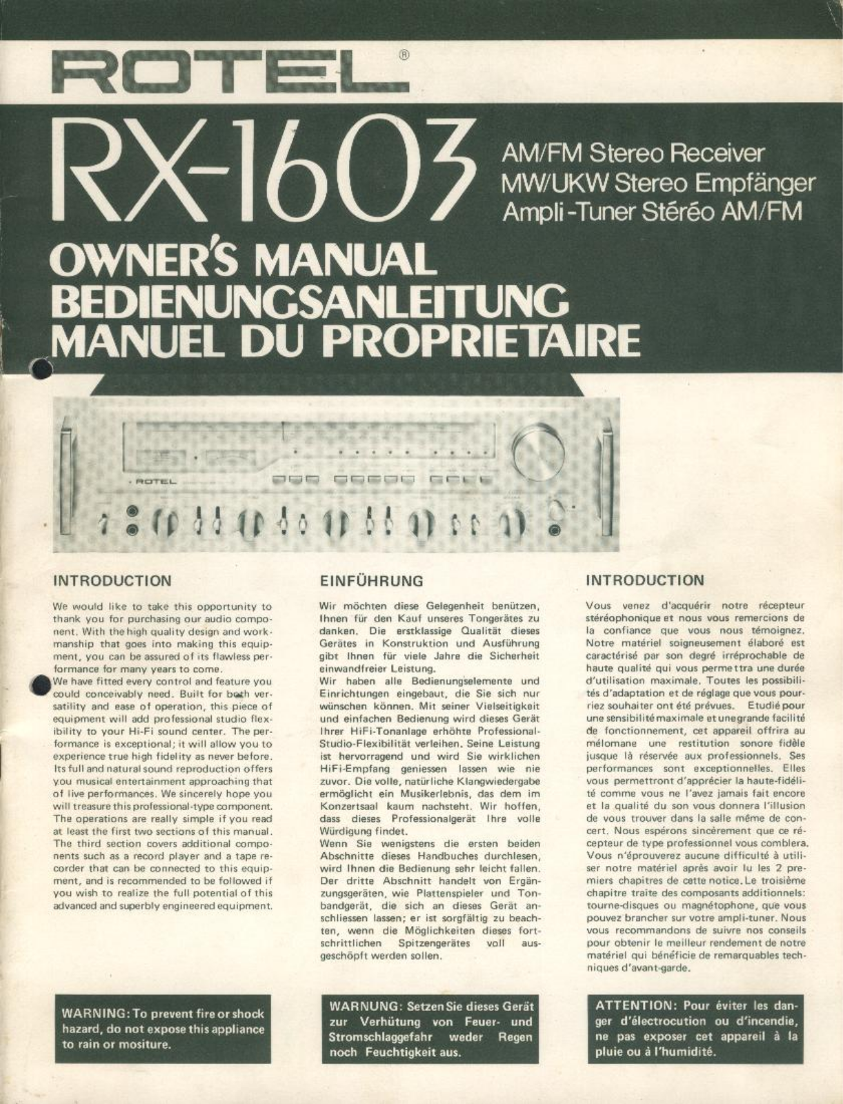 Rotel RX-1603 Owners manual