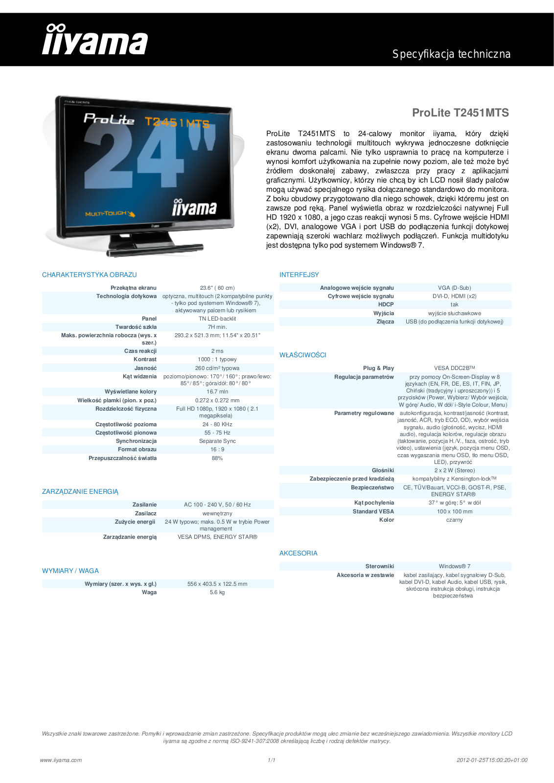 Iiyama PROLITE T2451MTS User Manual