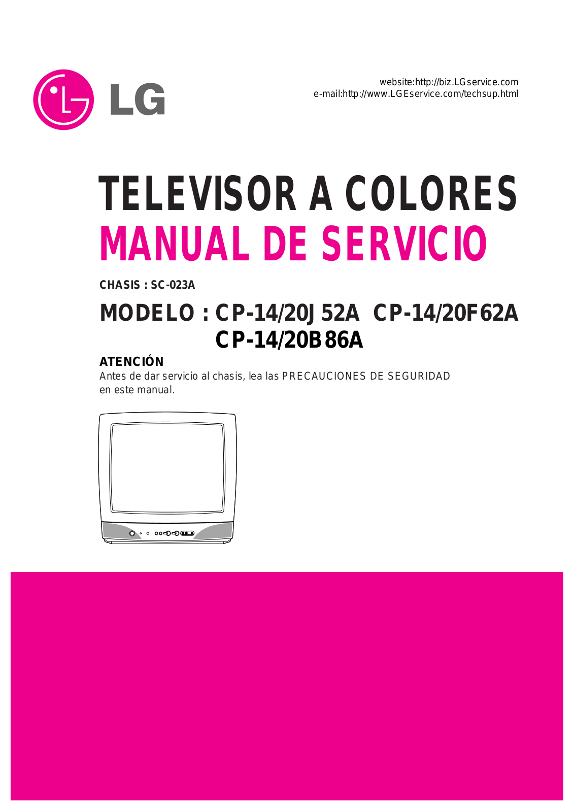 LG CP-14J52A, CP-14B86A, CP-20B86A, CP-20J52A, CP-14F62A Service Manual