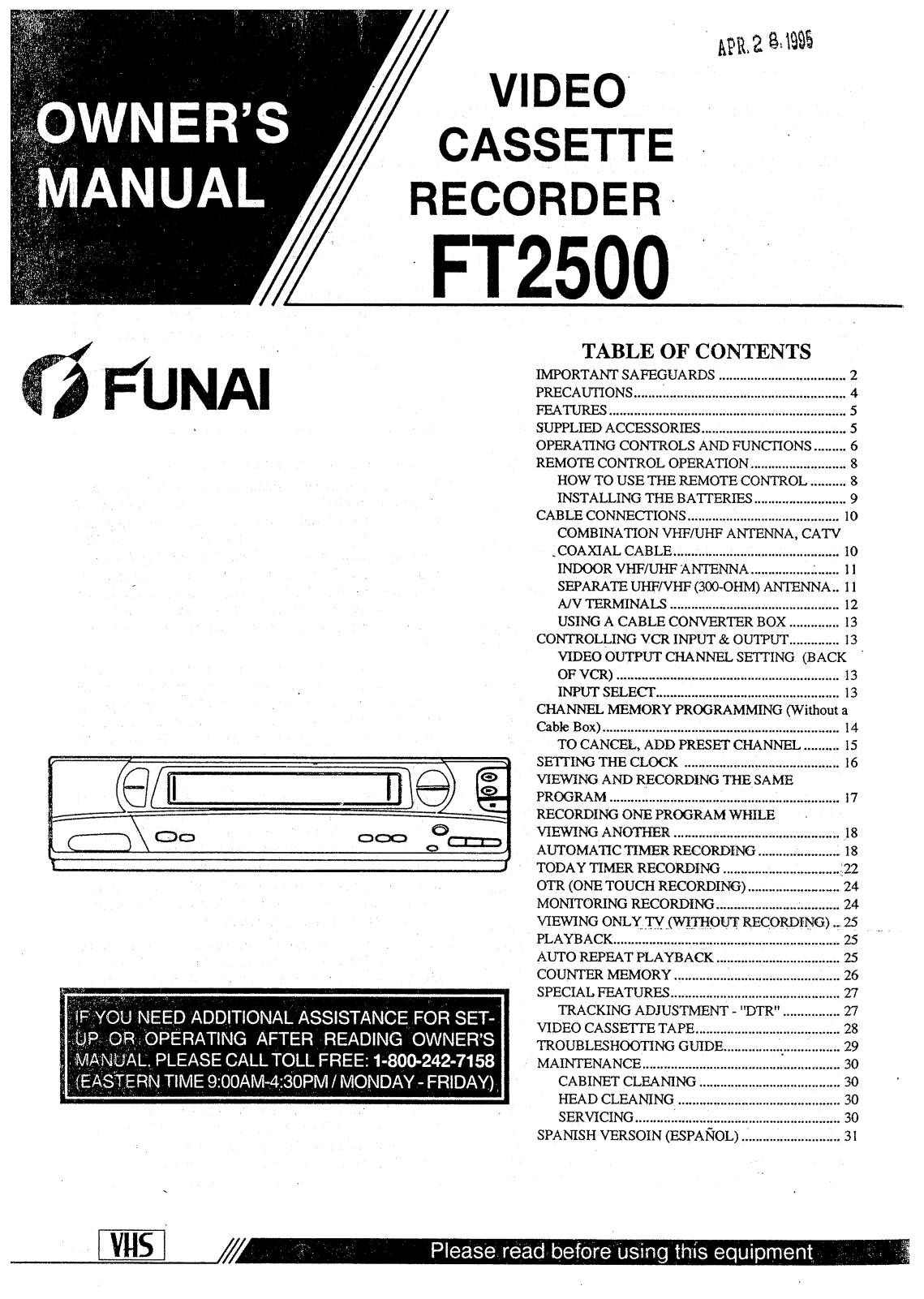 FUNAI FT2500 User Manual