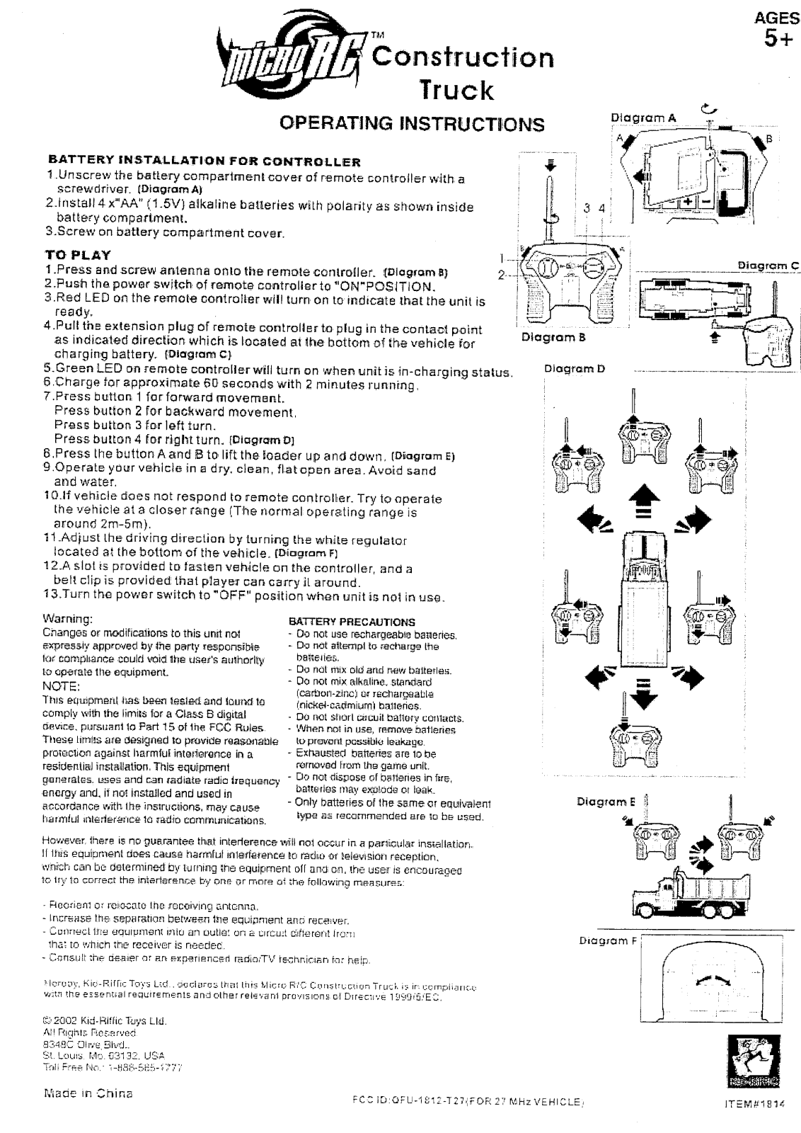 Kid Riffic Toys 1812 T27 User Manual