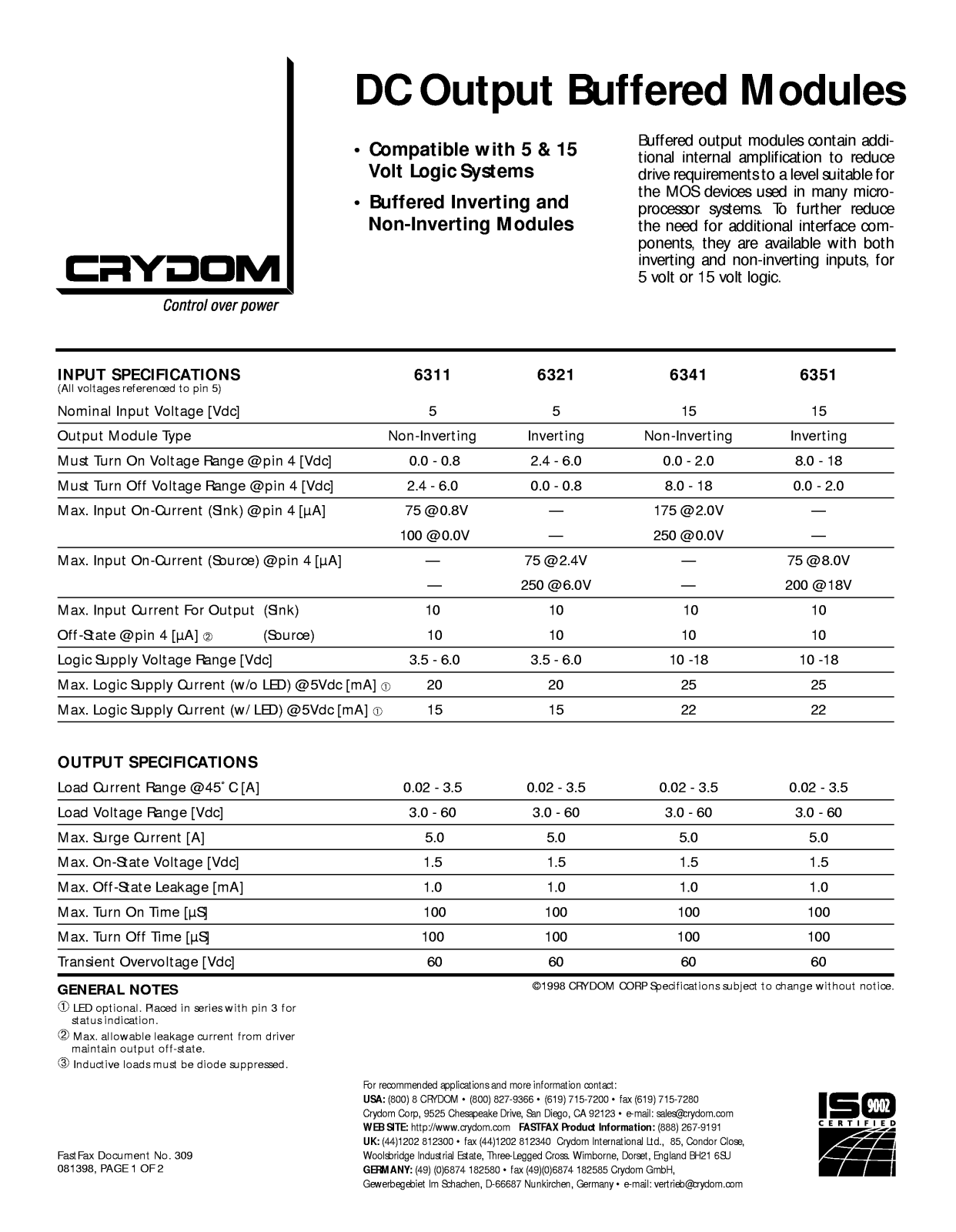 Datasheet 6311 Specification - ManualMachine.com