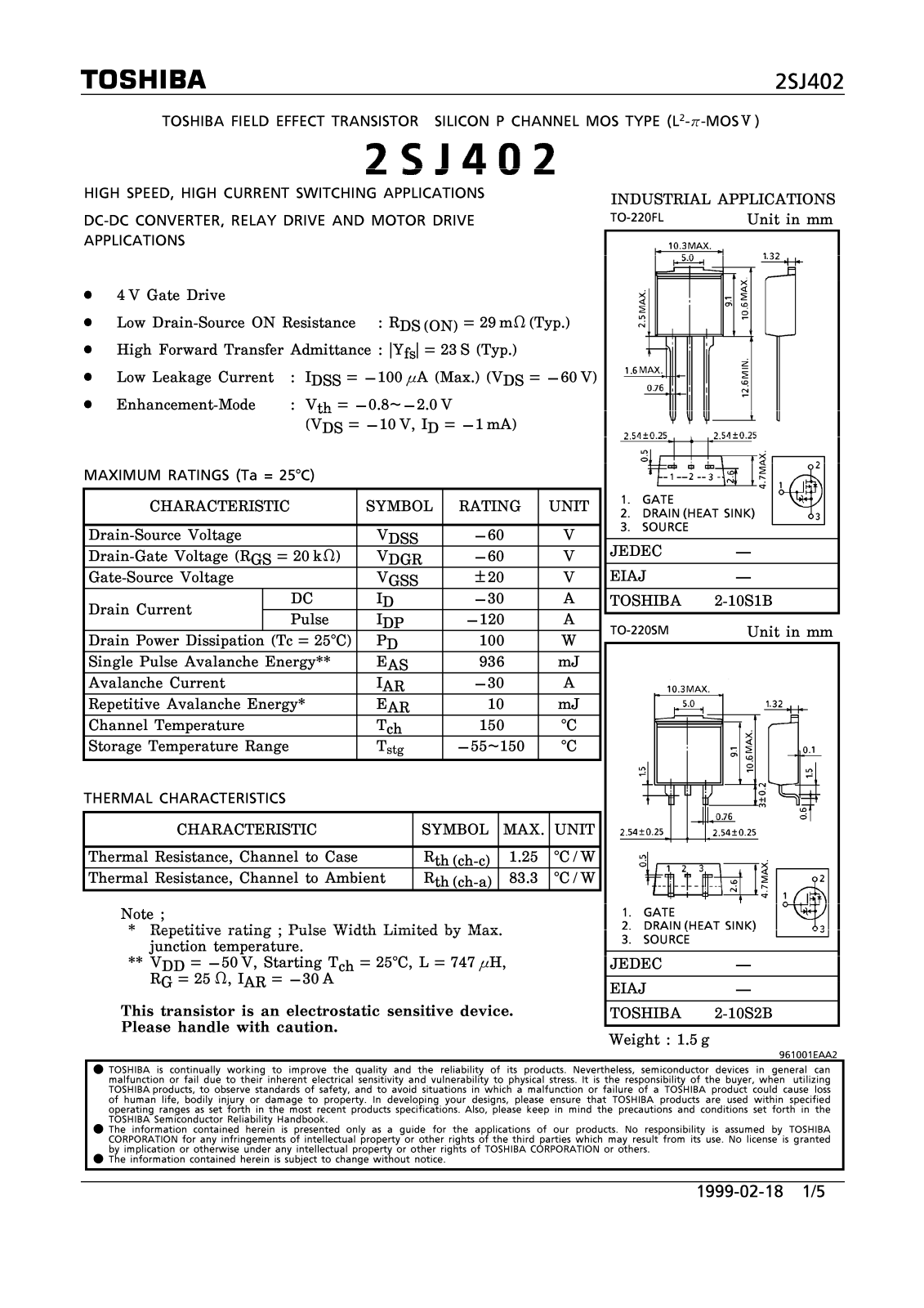 Toshiba 2SJ402 Datasheet