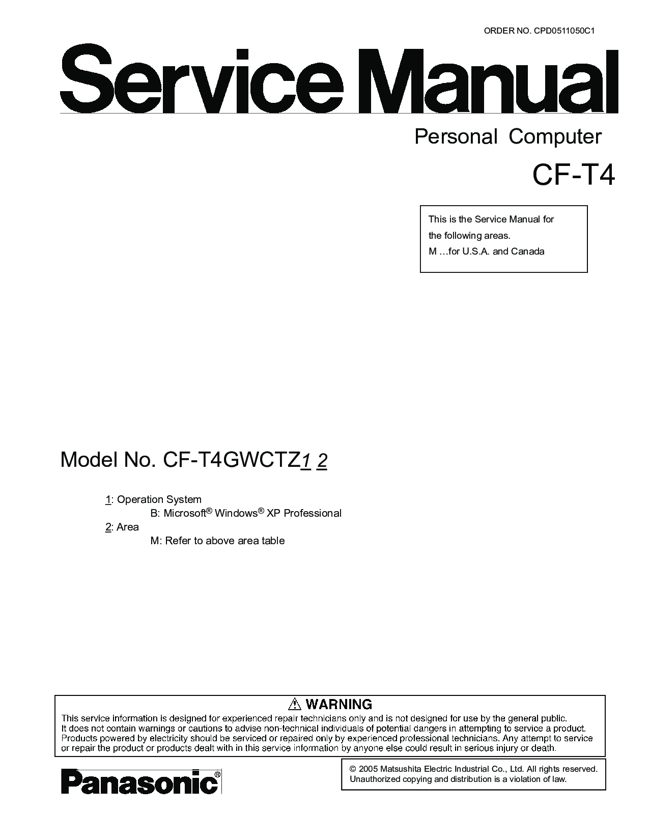 Panasonic CF-T4GWCTZBM Service Manual
