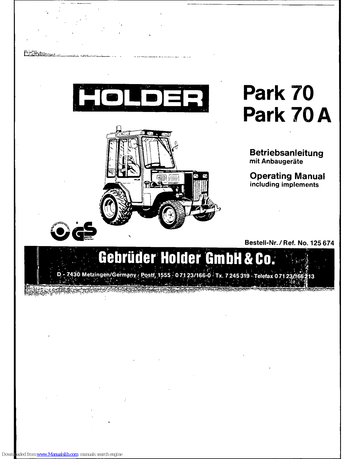 Holder Park 70, Park 70A Operating Manual