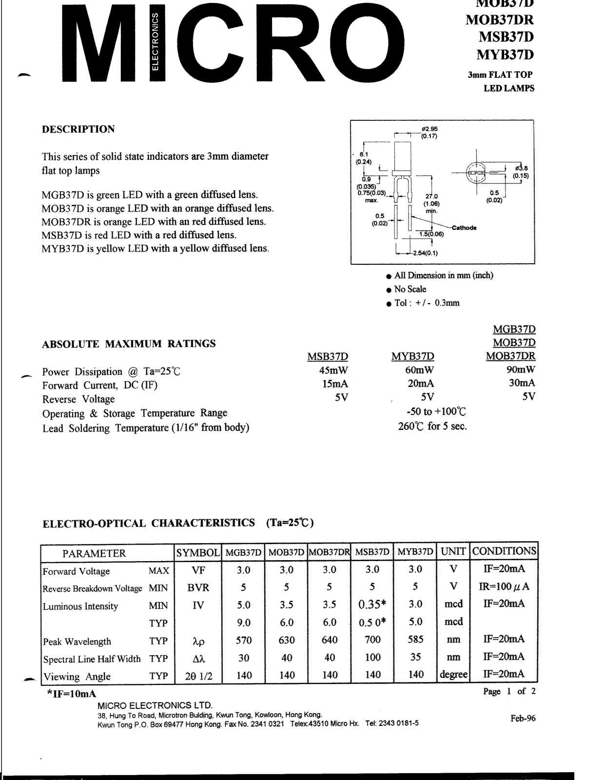 MICRO MOB37D, MYB37D, MSB37D, MOB37DR, MGB37D Datasheet