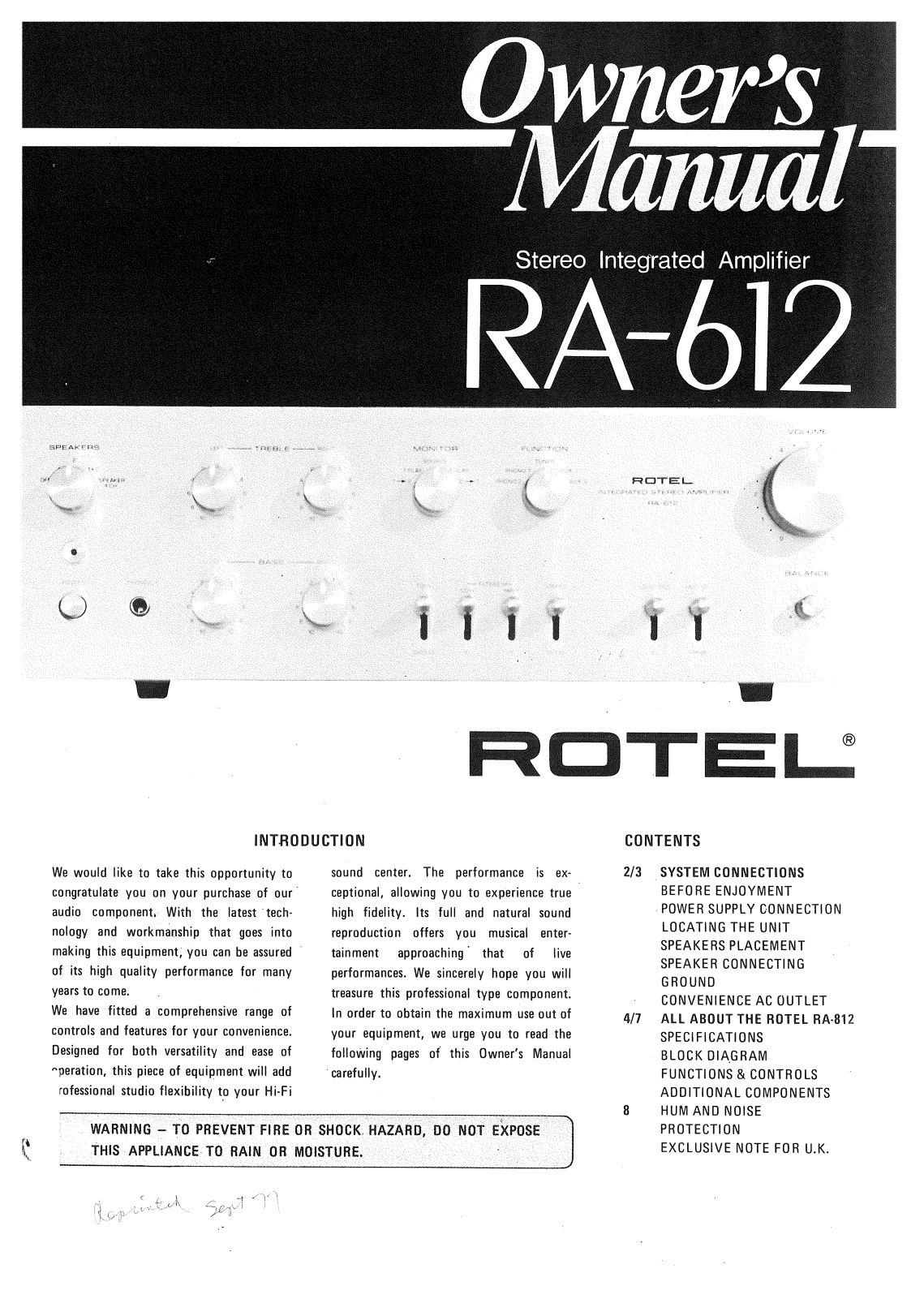 Rotel RA-612 User Manual