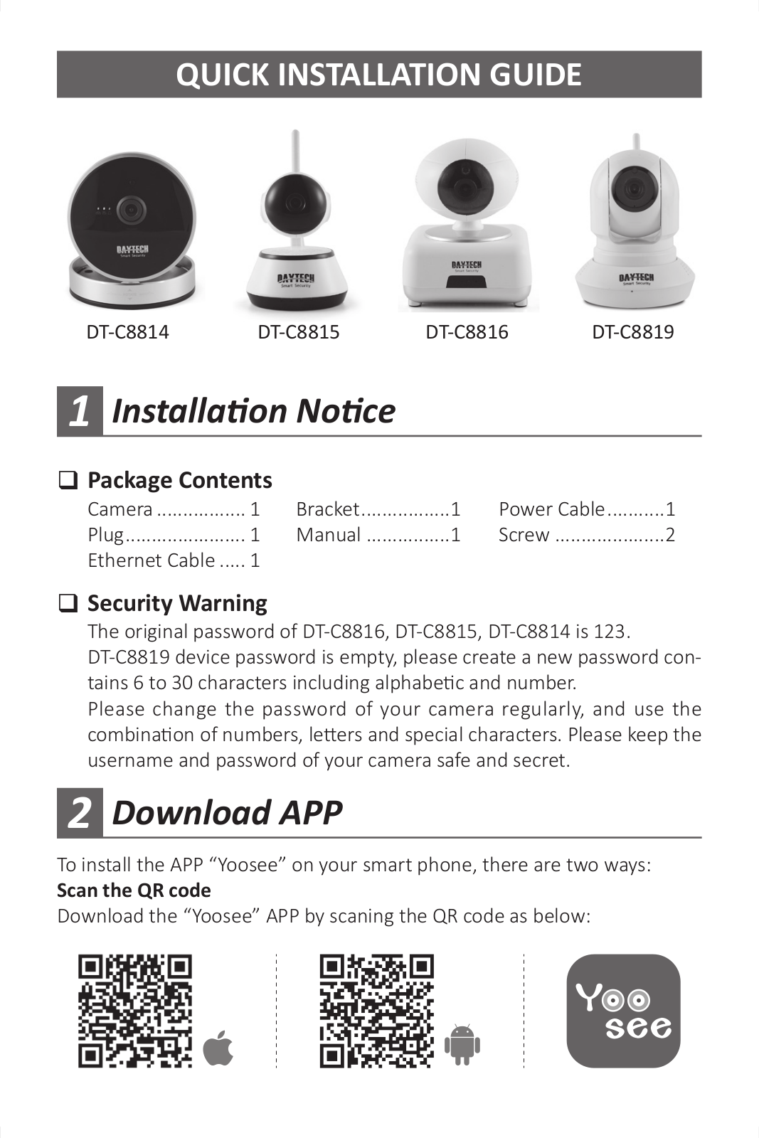 Daytech DT-C8814, DT-C8816, DT-C8815, DT-C8819 Quick Installation Manual