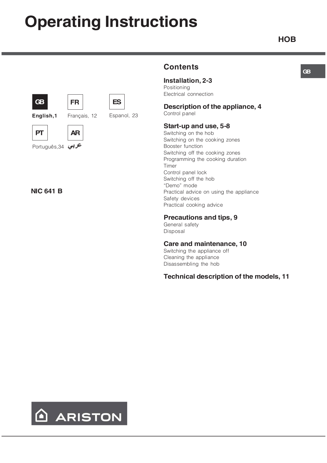 Hotpoint NIC 641 B User Manual