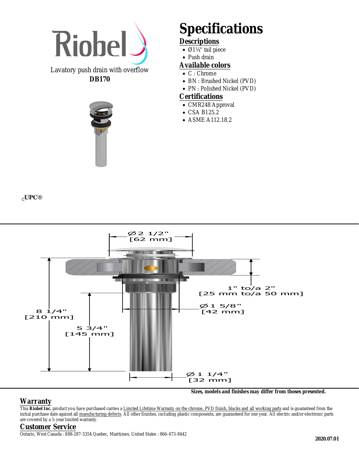 Riobel DB170PN Specifications - ManualMachine.com