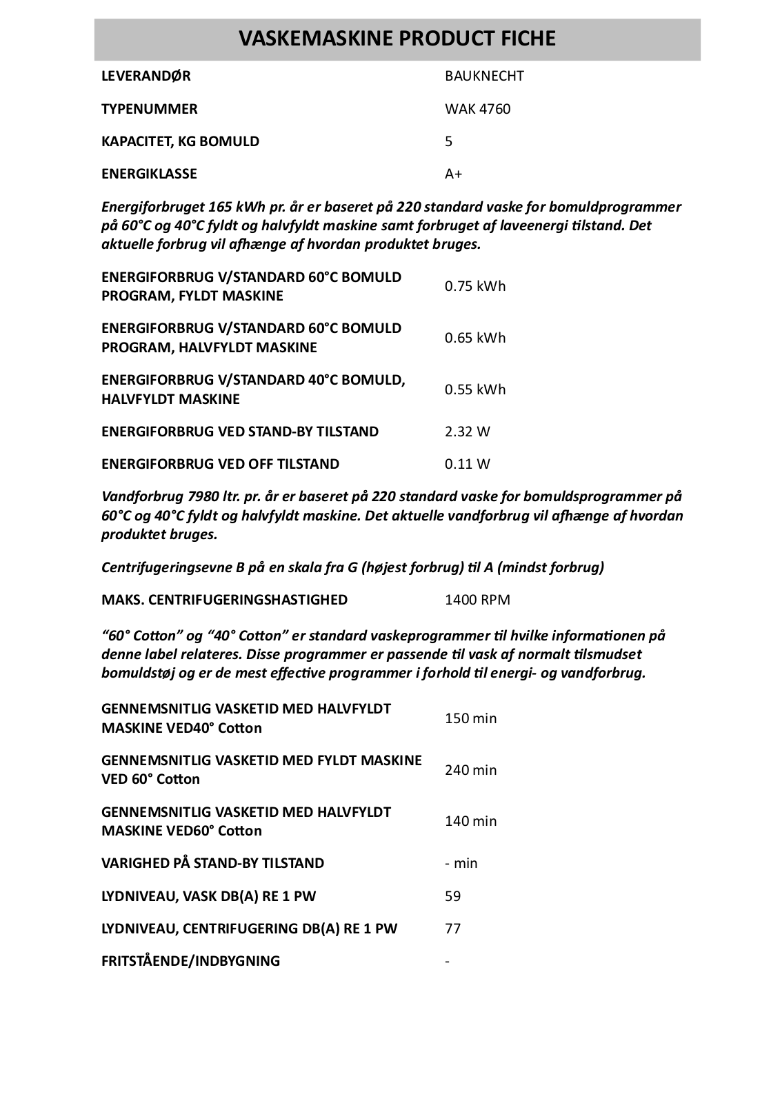 Whirlpool WAK 4555, WAK 4760 INSTRUCTION FOR USE