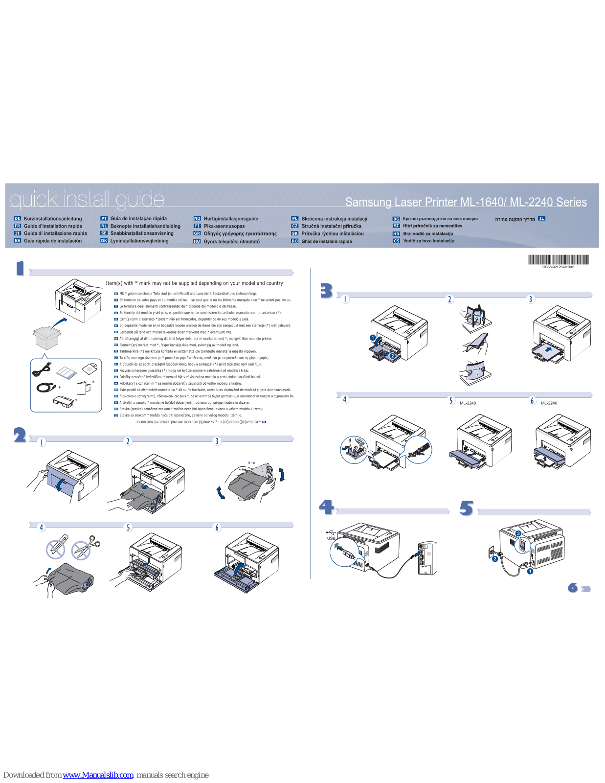 Samsung ML-2240 Series, ML-1640 Series, ML-2240 - 23 Ppm Mono Laser Printer Quick Install Manual