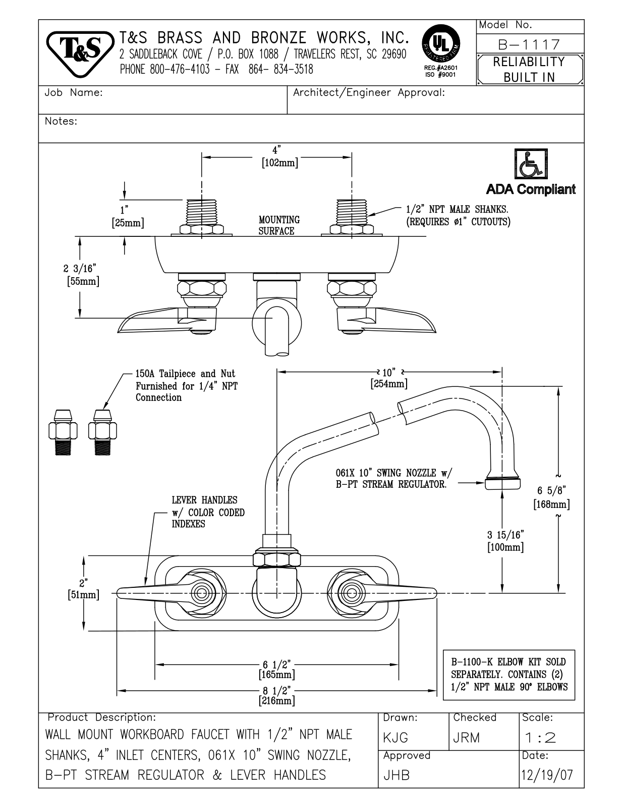 T & S Brass & Bronze Works B-1117 General Manual